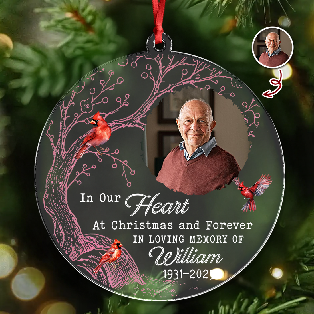 Memorial Ornament - Custom Name and Photo - Custom Shape Hologram Ornament