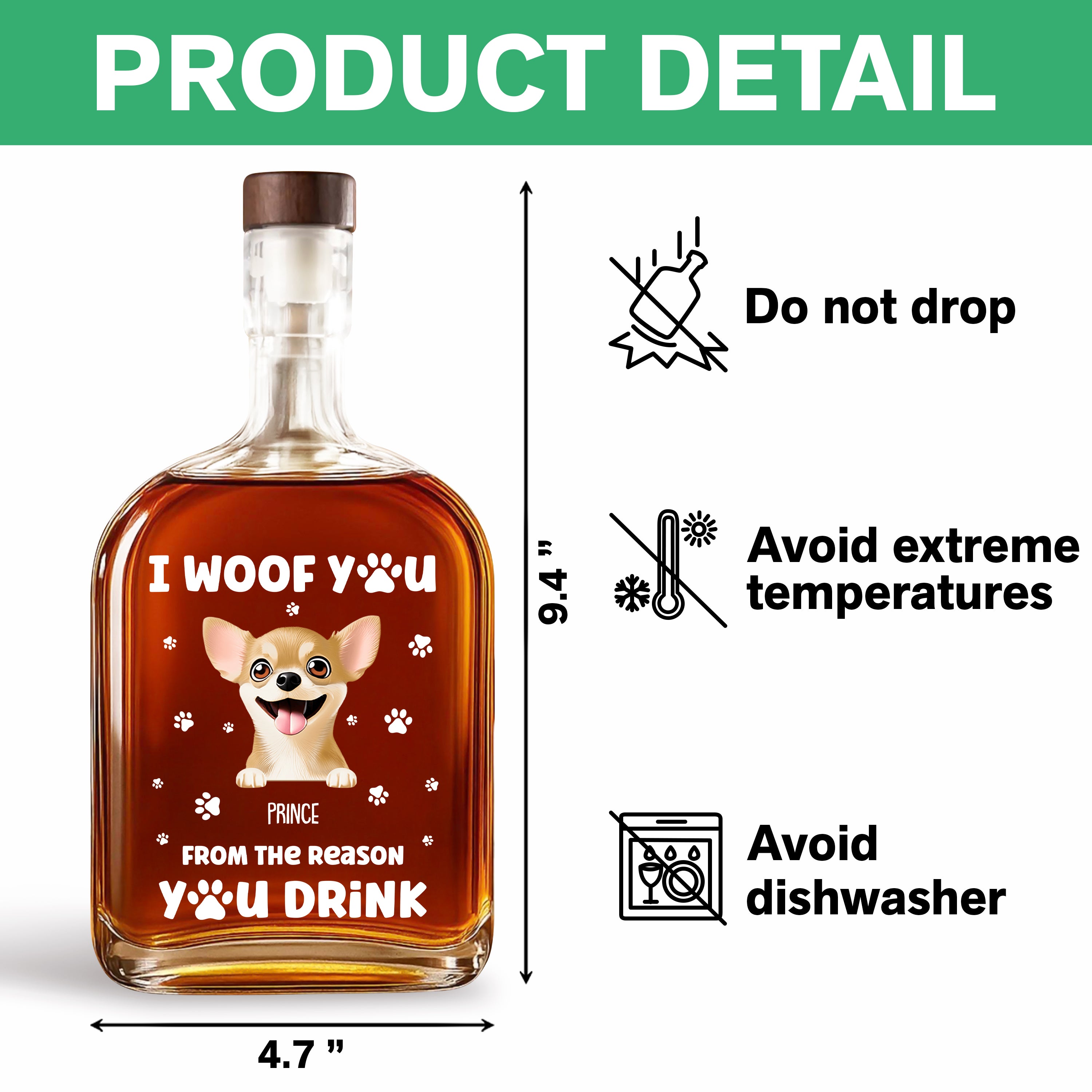 We Woof You - Custom Pet Photo and Name - Personalized Custom Whiskey Bottle
