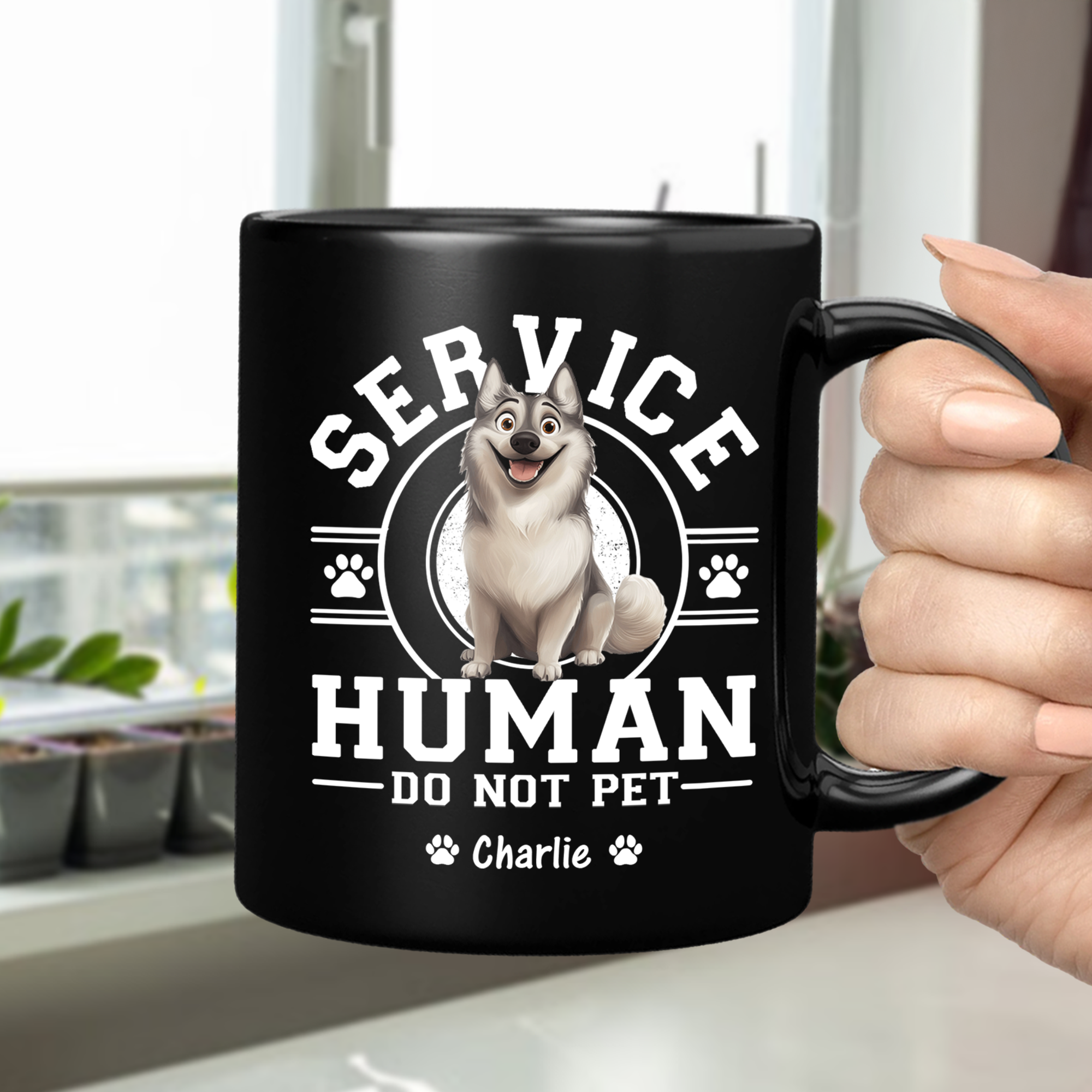 Service Human Do Not Pet - Custom Dog Name - Personalized Mug for Dog Lover