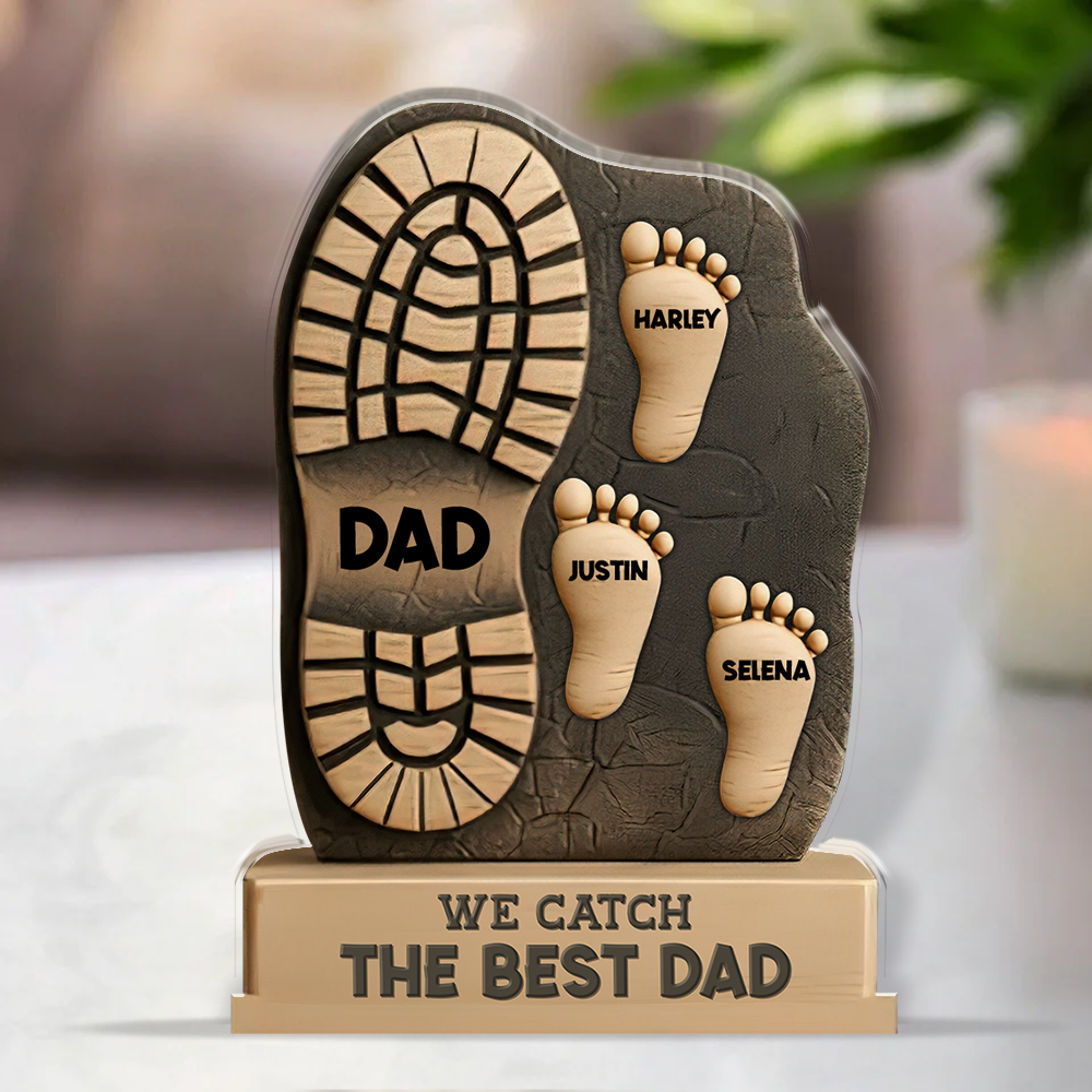 We Caught The Best Dad - Personalized Baseball Dad Name Gift - Custom Shape Acrylic Block Plaque
