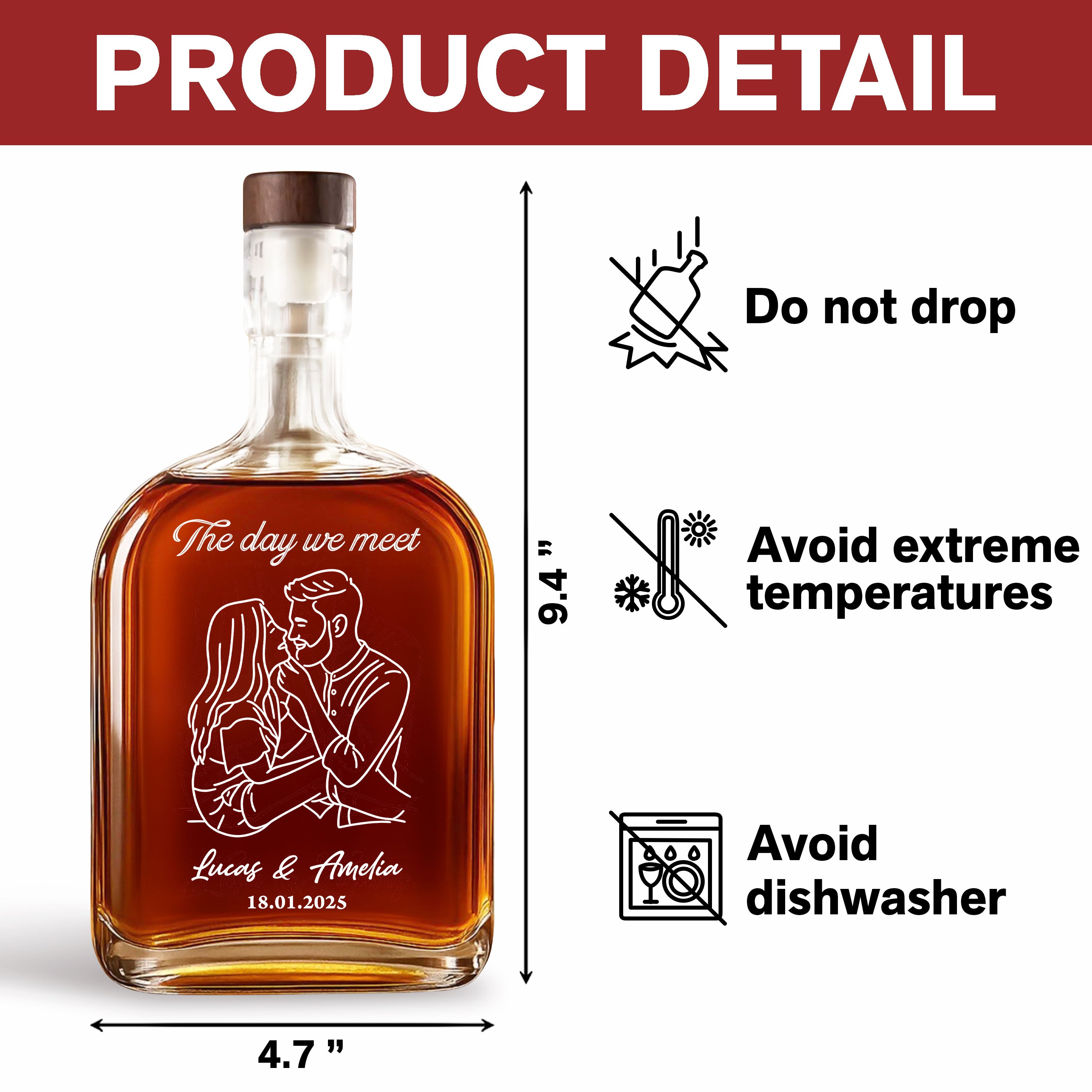 The Day We Meet - Custom Couple Name and Photo - Personalized Custom Whiskey Bottle