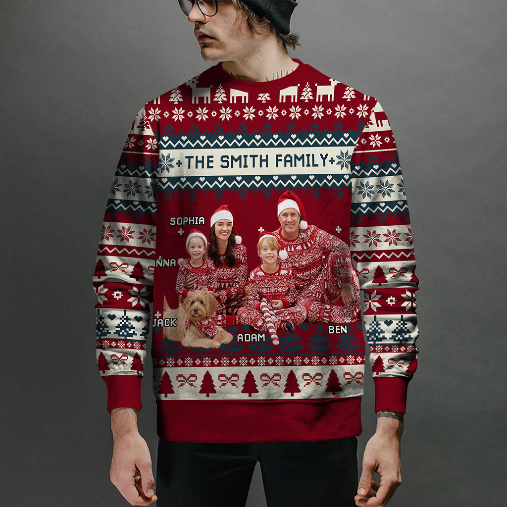 Custom Family Name and Photo Ugly Christmas Sweatshirt - All-Over-Print Sweatshirt