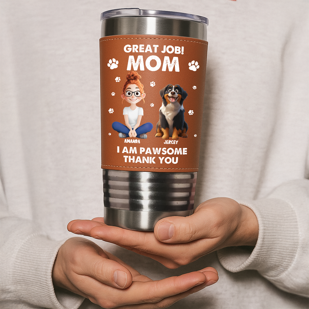 We're Pawsome - Personalized Leather Tumbler - Gift for Pet Lover