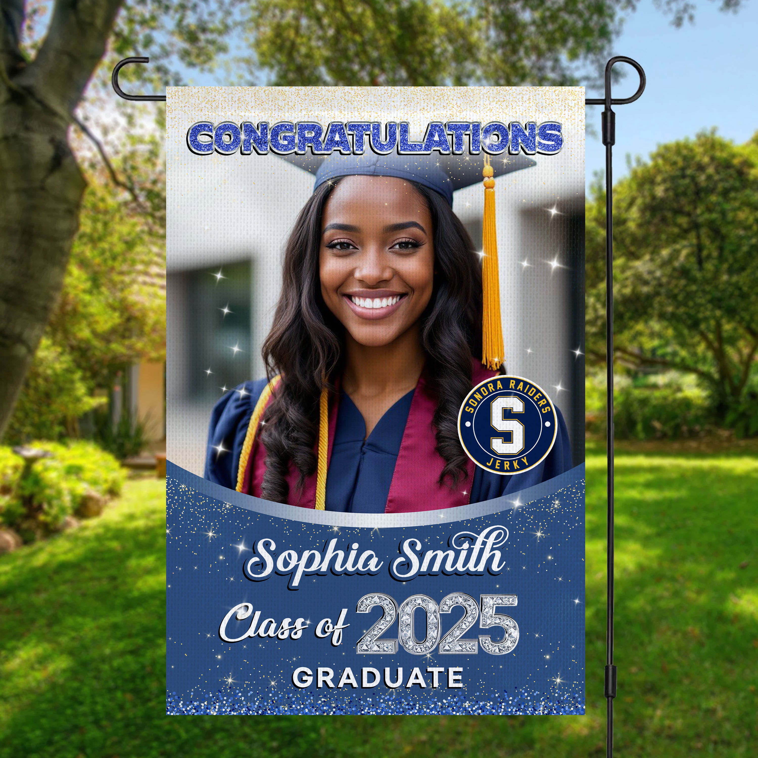 Glitter Congrats Graduation 2025 - Custom Name Class Of 2025 With Photo – Graduation Garden Flag & Party Decor