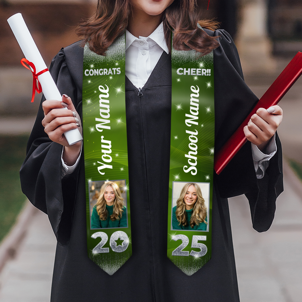 Congrats 2025 Graduation Stole With Photo and School Name - Personalized Gift For Graduation