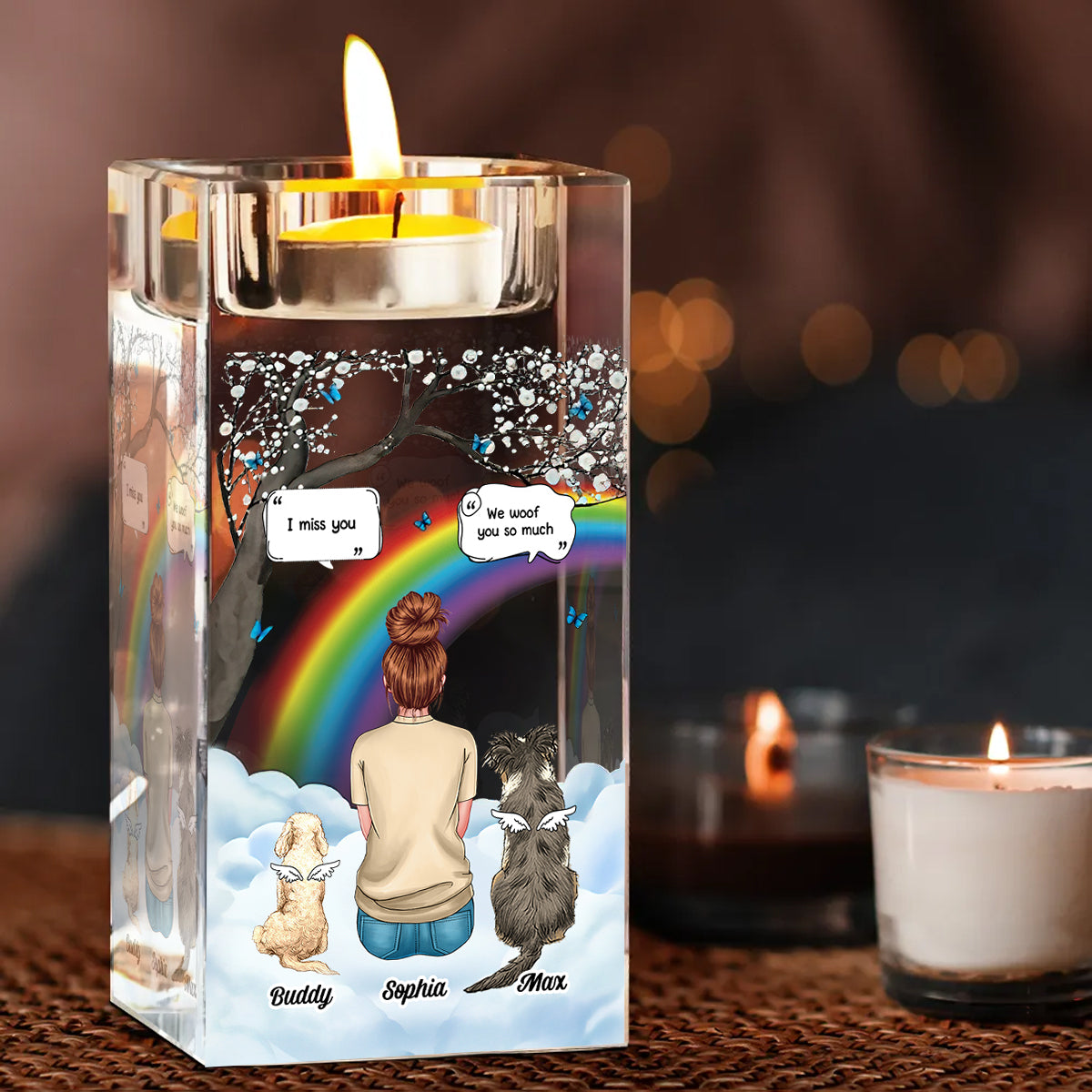 Custom Name and Appearance - Personalized Crystal Candle Holder - Pet Memorial