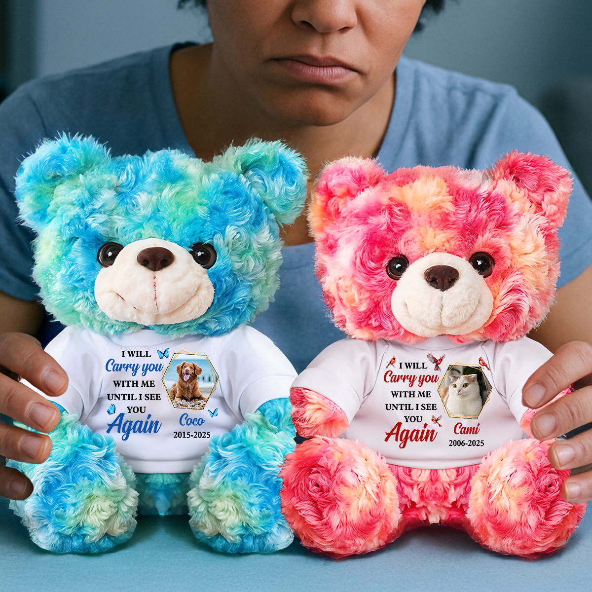 I Will Carry You With Me - Personalized Pet Memorial Bear Plush - Custom Name and Photo Teddy Bear