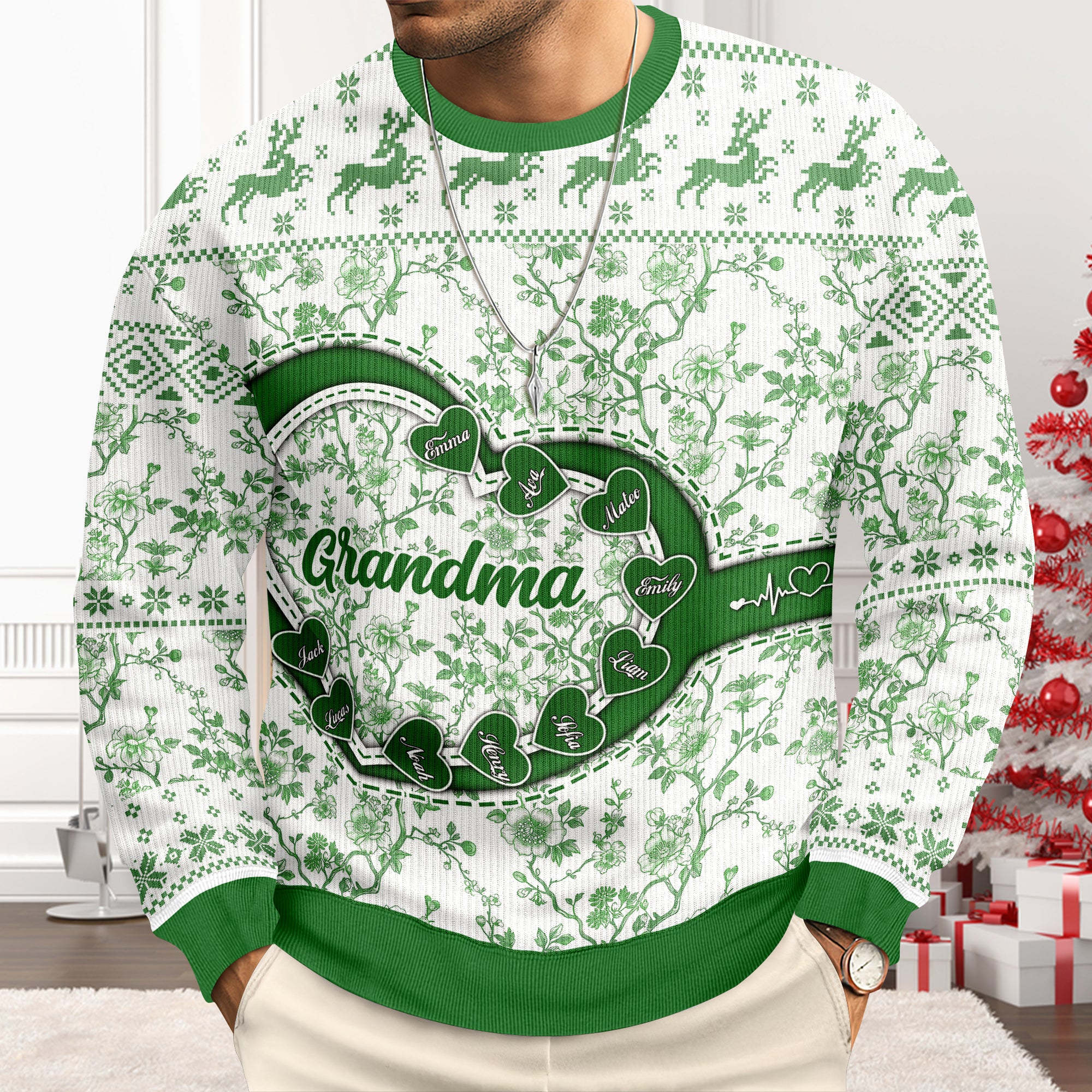 Grandma Custom Name Ugly Christmas Sweatshirt - All-Over-Print Sweatshirt