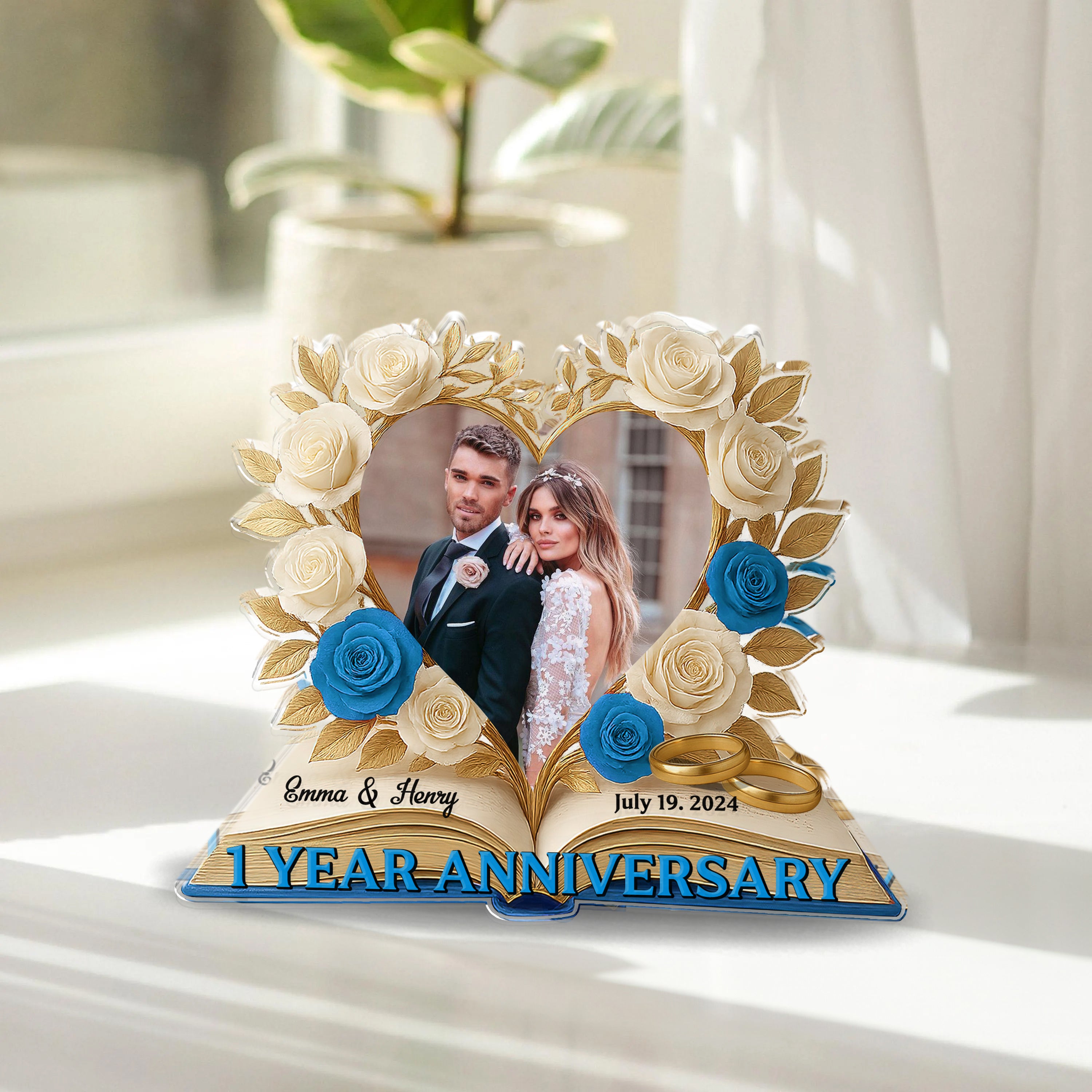 Happy Anniversary - Custom Name and Couple Photo  - Custom Shape Acrylic Block Plaque