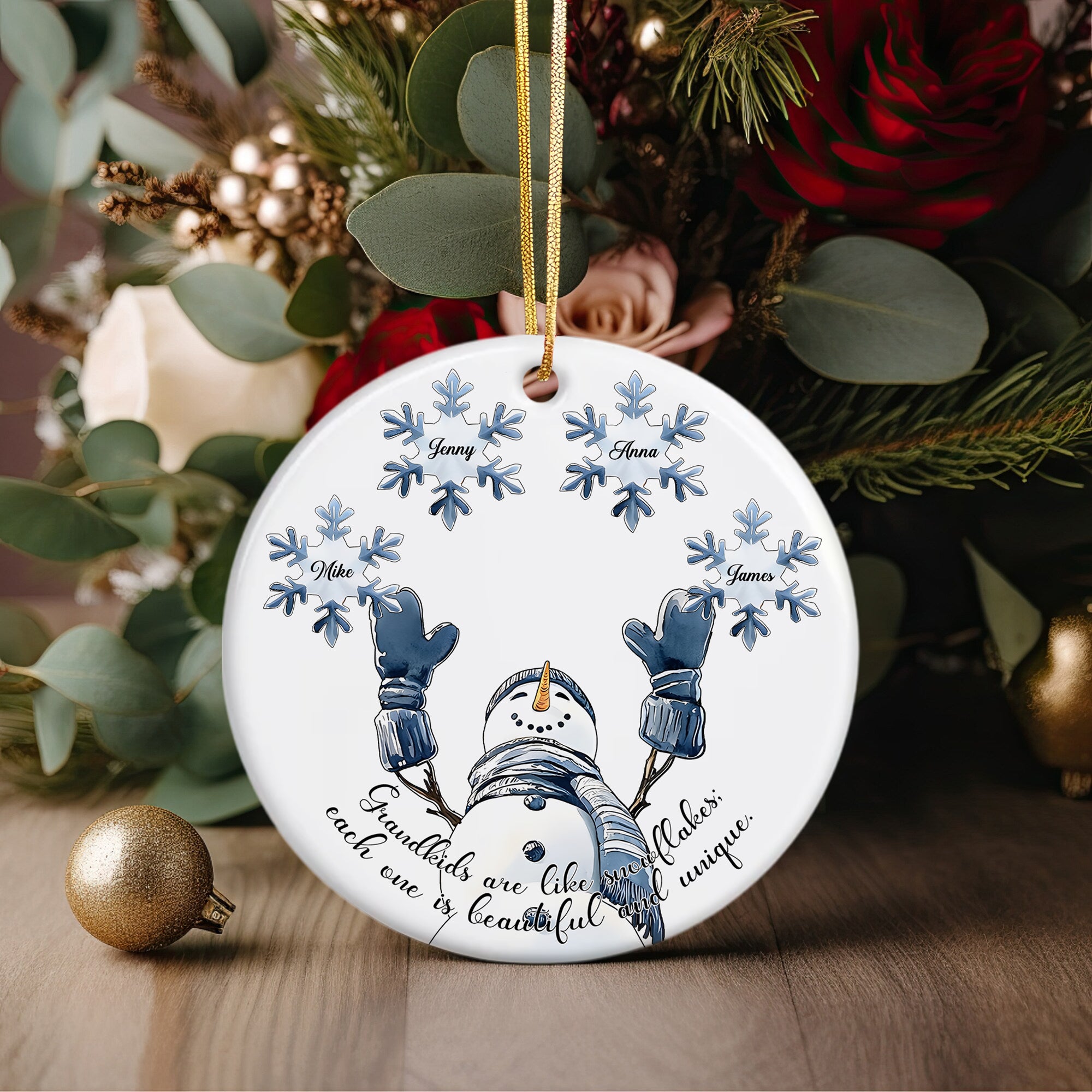 Snowman Name - Custom Name Ceramic Ornament - Home Decor