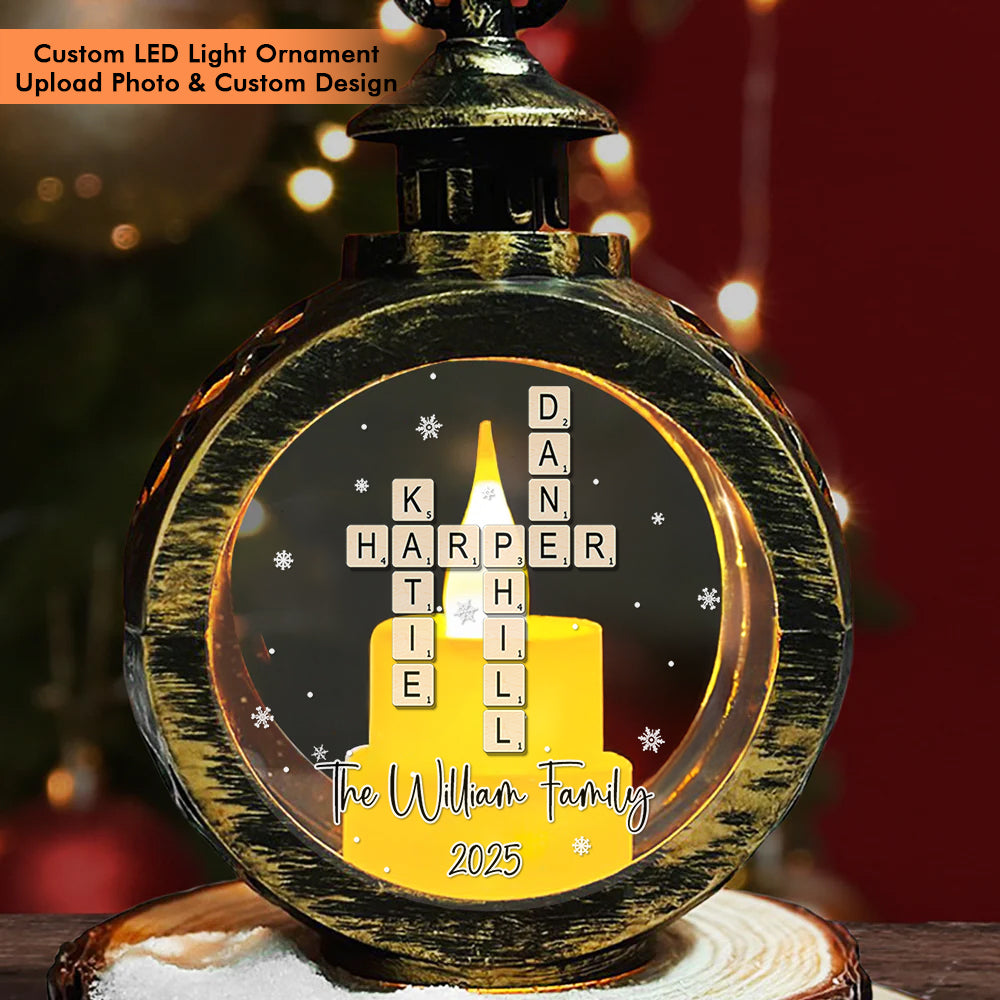 Custom Family Name Crossword - Personalized Candlelight Lantern Ornament