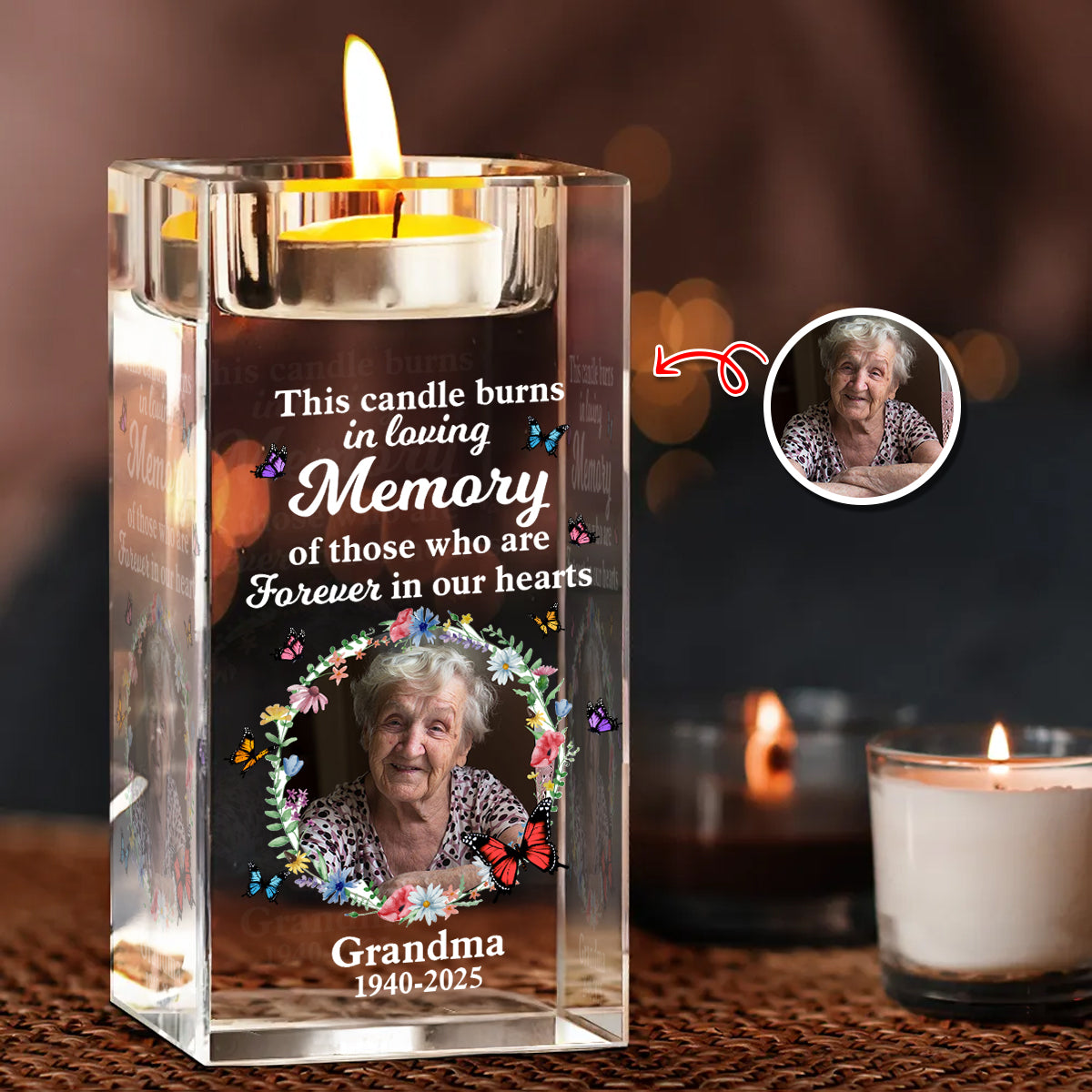 In Loving Memory  - Personalized Crystal Candle Holder - Memorial Gift