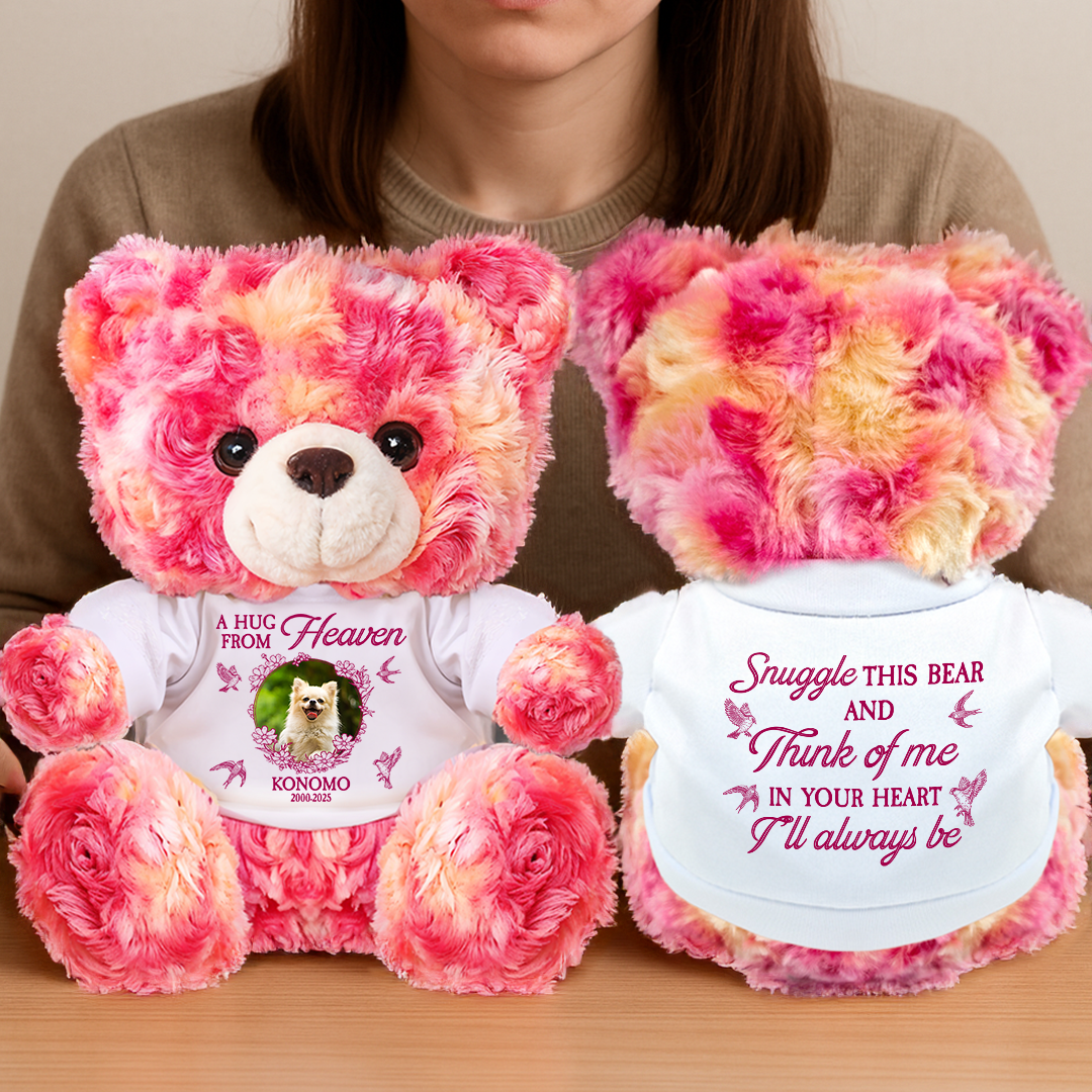 A Hug From Heaven - Personalized Pet Memorial Bear Plush - Custom Pet Name and Photo Teddy Bear