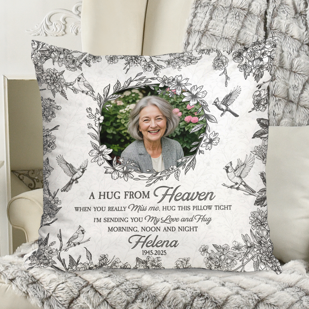 A Hug From Heaven - Memorial Pillow - Custom Name and Photo Pillow - Memorial Gift