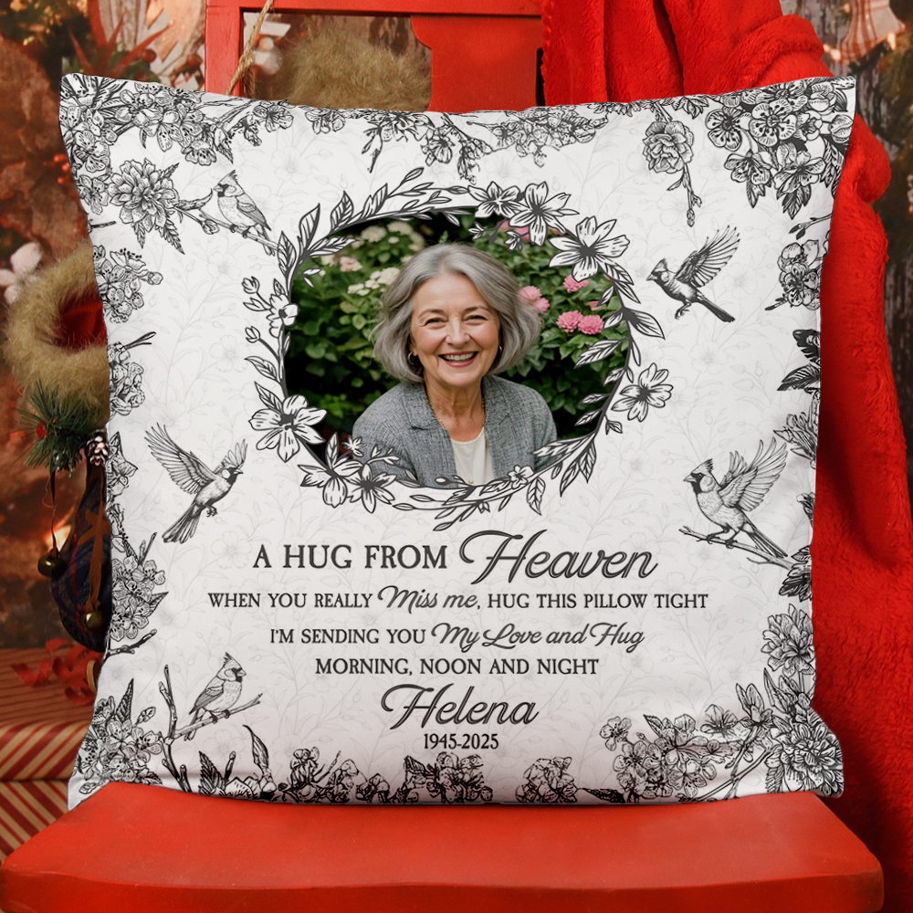 A Hug From Heaven - Memorial Pillow - Custom Name and Photo Pillow - Memorial Gift