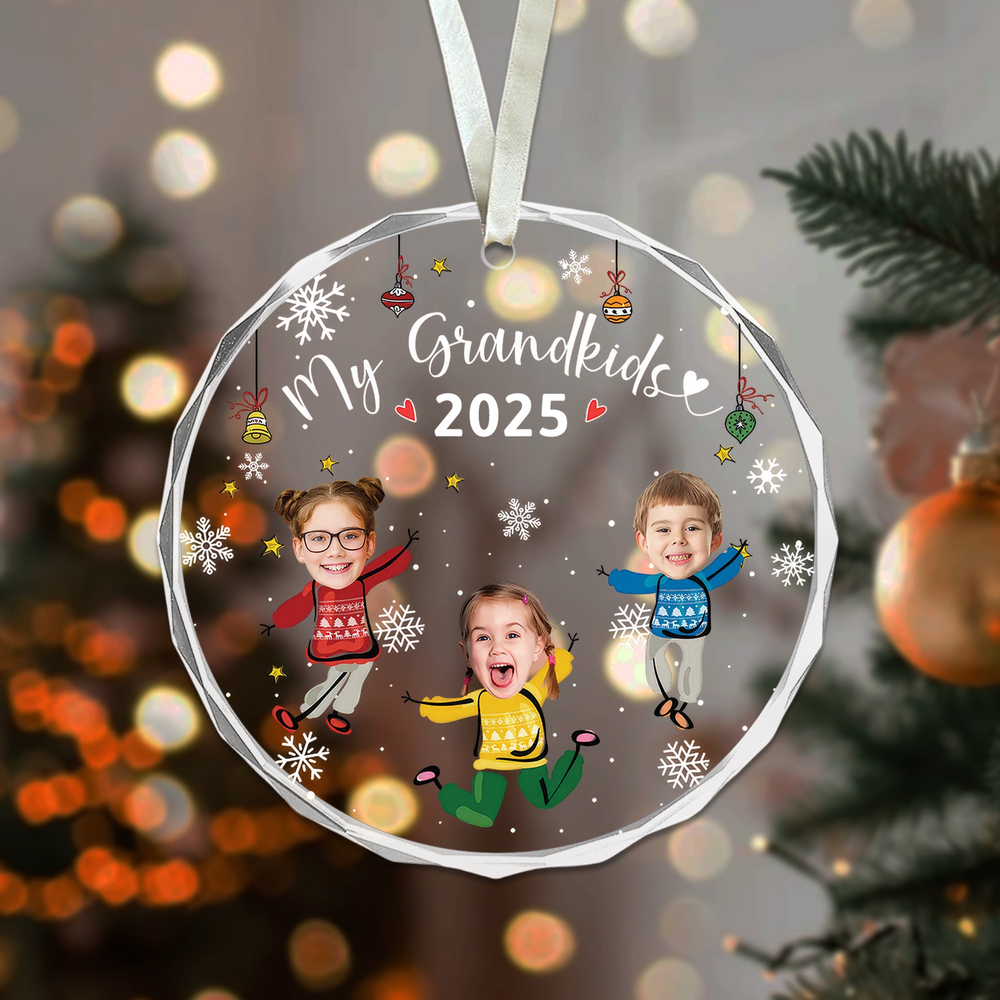 My Grandkids - Custom Photo - Personalized Glass Ornament - Christmas Decor