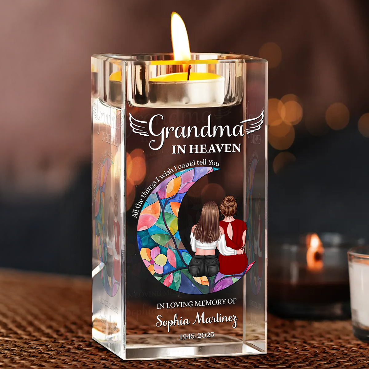 Mother In Heaven - Personalized Crystal Candle Holder
