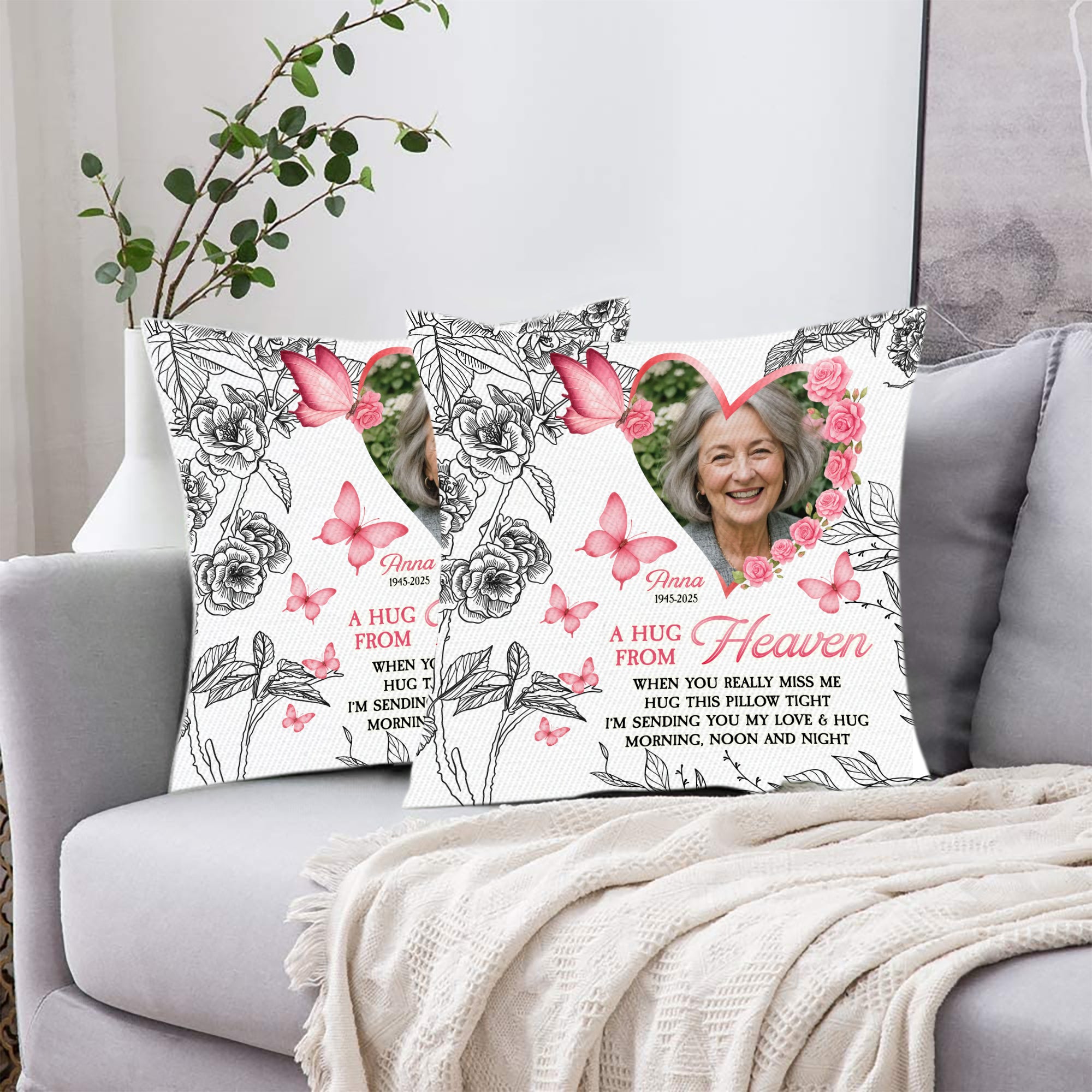 Custom Name and Photo - A Hug From Heaven - Personalized Pillow - Memorial Gift