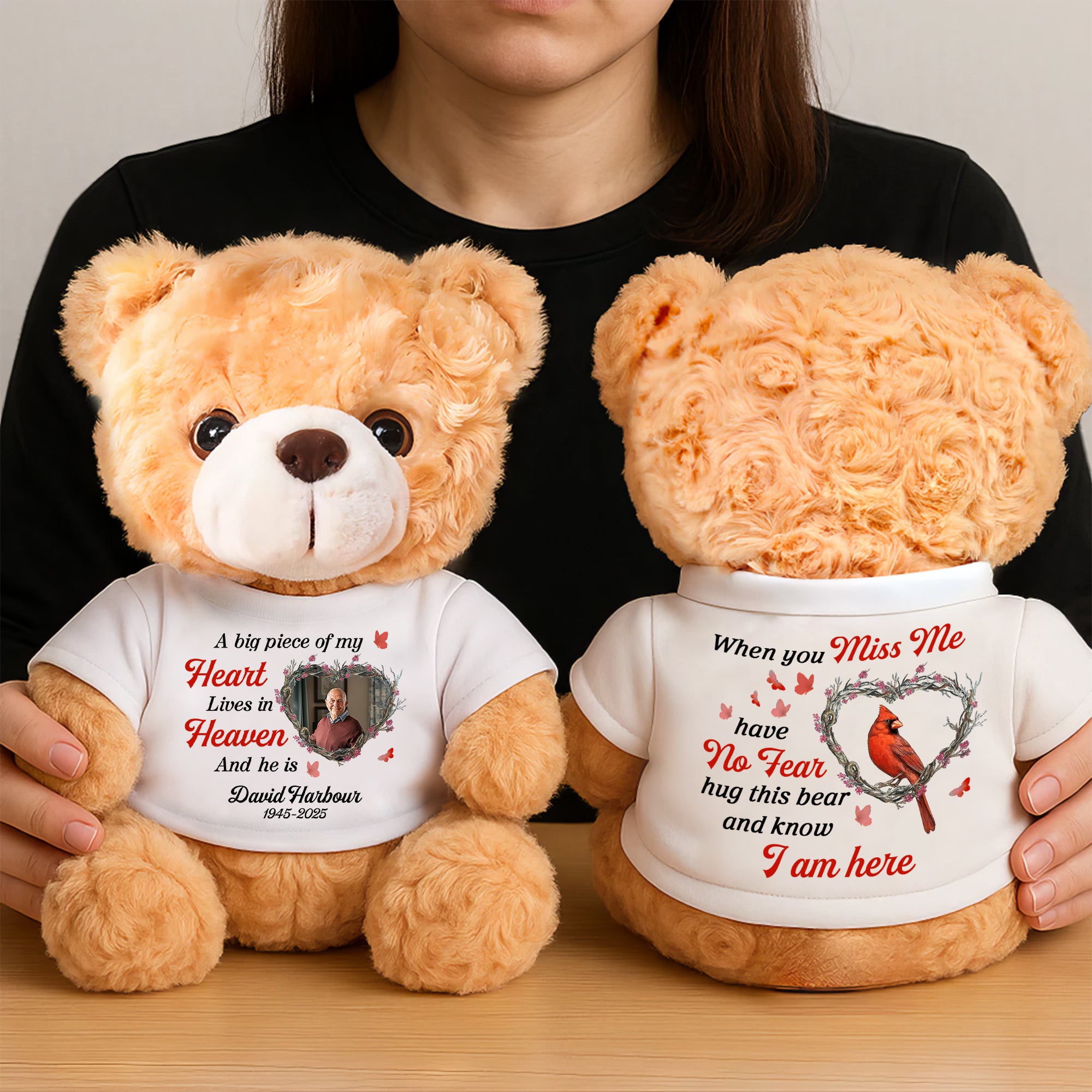 A Big Piece Of My Heart Lives In Heaven - Sympathy Gift - Custom Name and Photo - Personalized Bear Plush