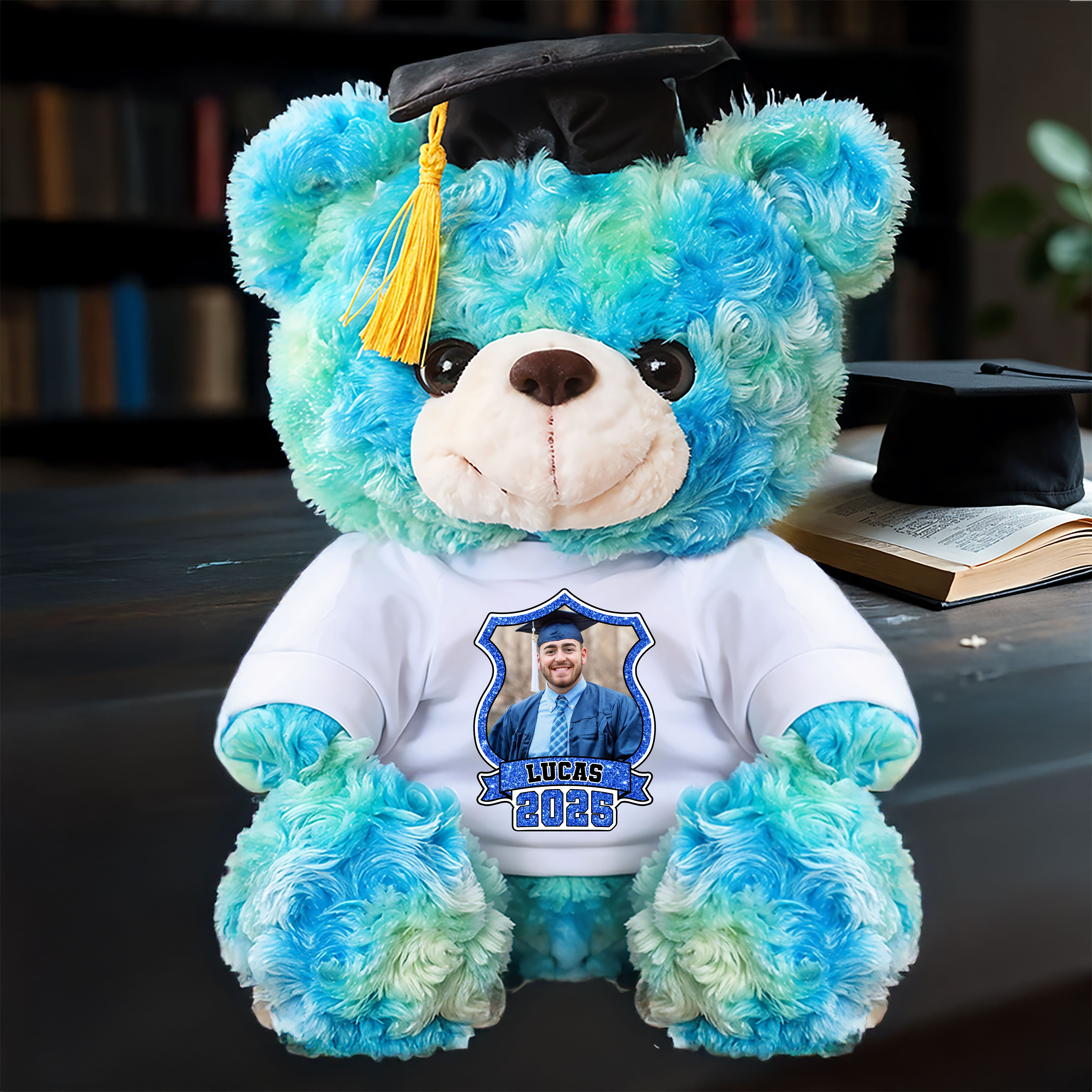 2025 Graduation Gift - Custom Photo and Name Teddy Bear Plush - Graduate Bear With Cap