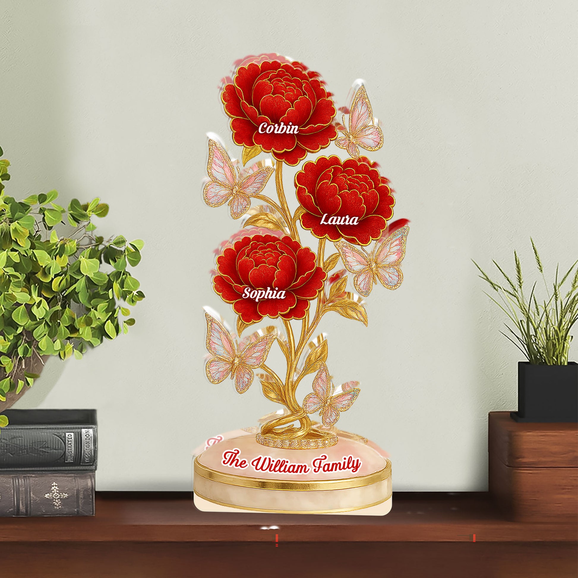 Our Family Flower - Personalized Custom Shaped Acrylic Plaque - Peony Flowers