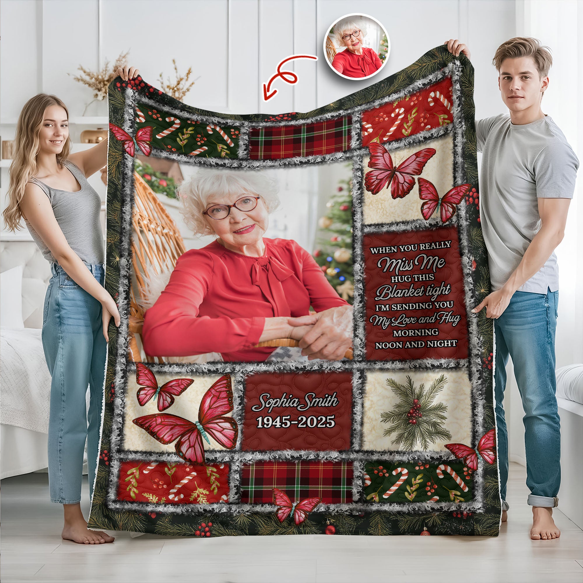 When You Miss Me - Custom Name and Photo Memorial Blanket - Christmas Gift