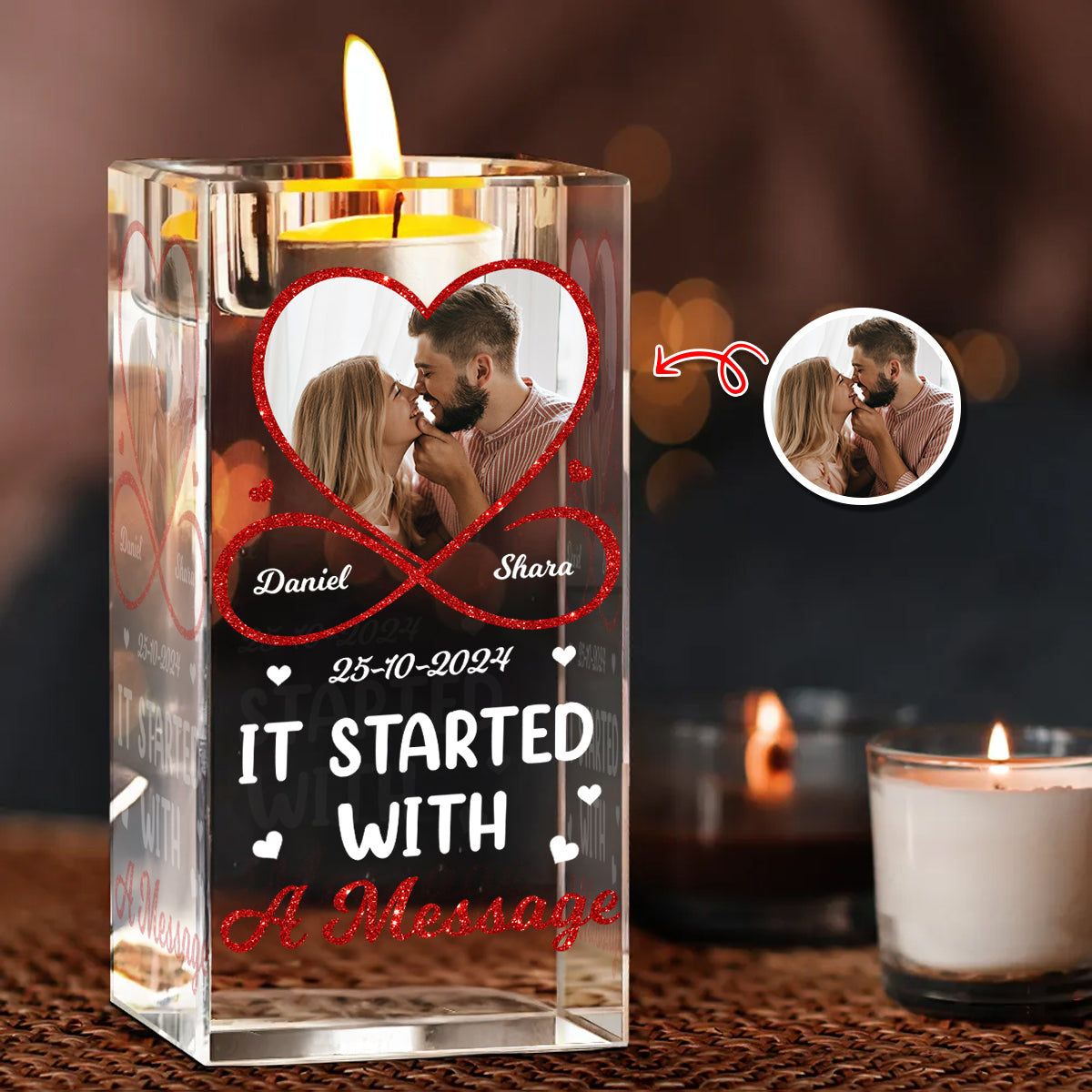 It Started With A Message - Personalized Crystal Candle Holder