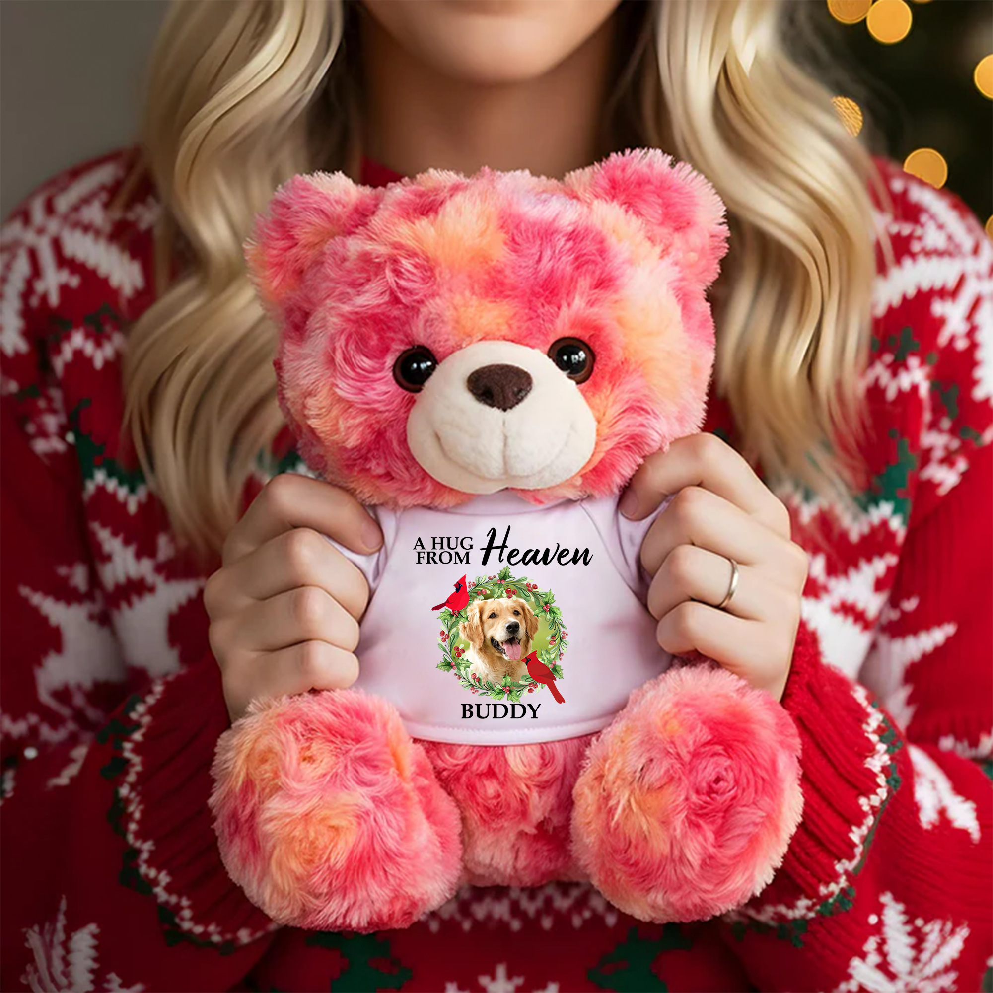 A Hug From Heaven - Personalized Bear Plush - Custom Name and Photo Teddy Bear - Memorial Gift