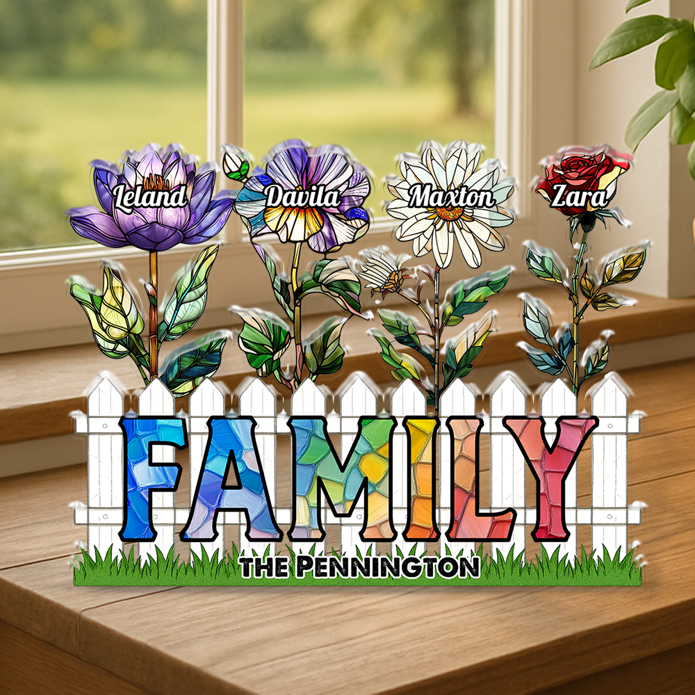 Family Flower - Personalized Name Family Gift - Custom Shape Acrylic Block Plaque