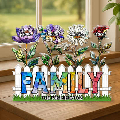 Family Flower - Personalized Name Family Gift - Custom Shape Acrylic Block Plaque