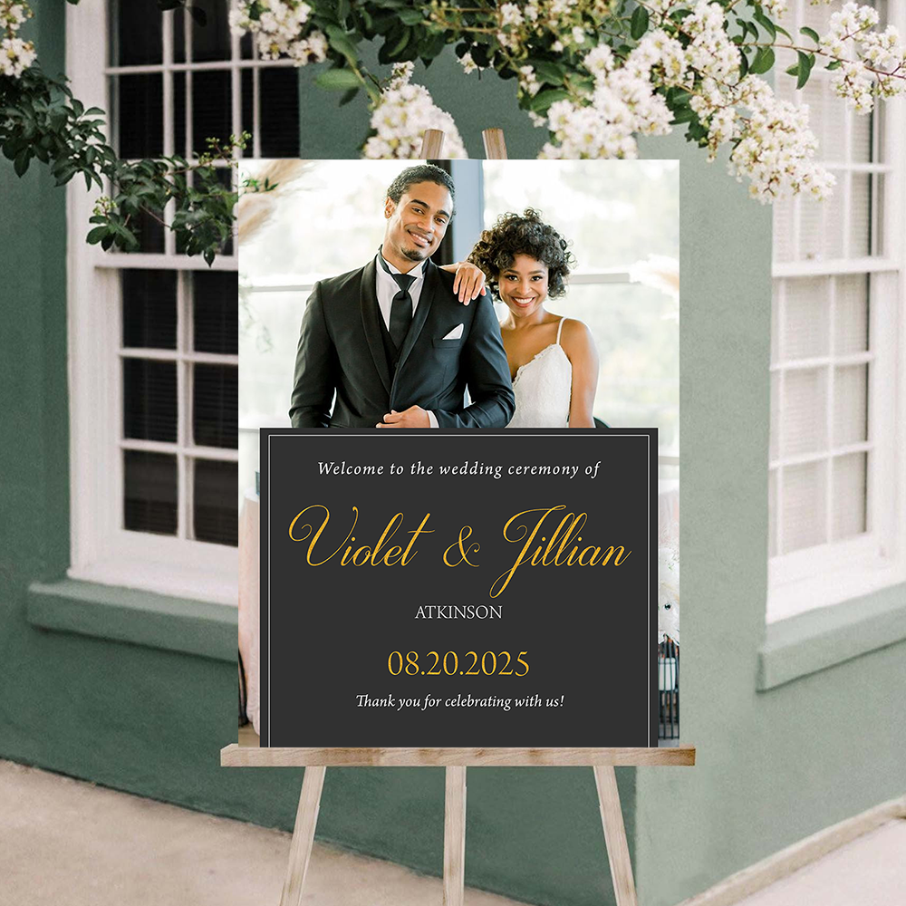 Wedding Ceremony Welcome Sign - Custom Name and Photo Wedding Law Sign