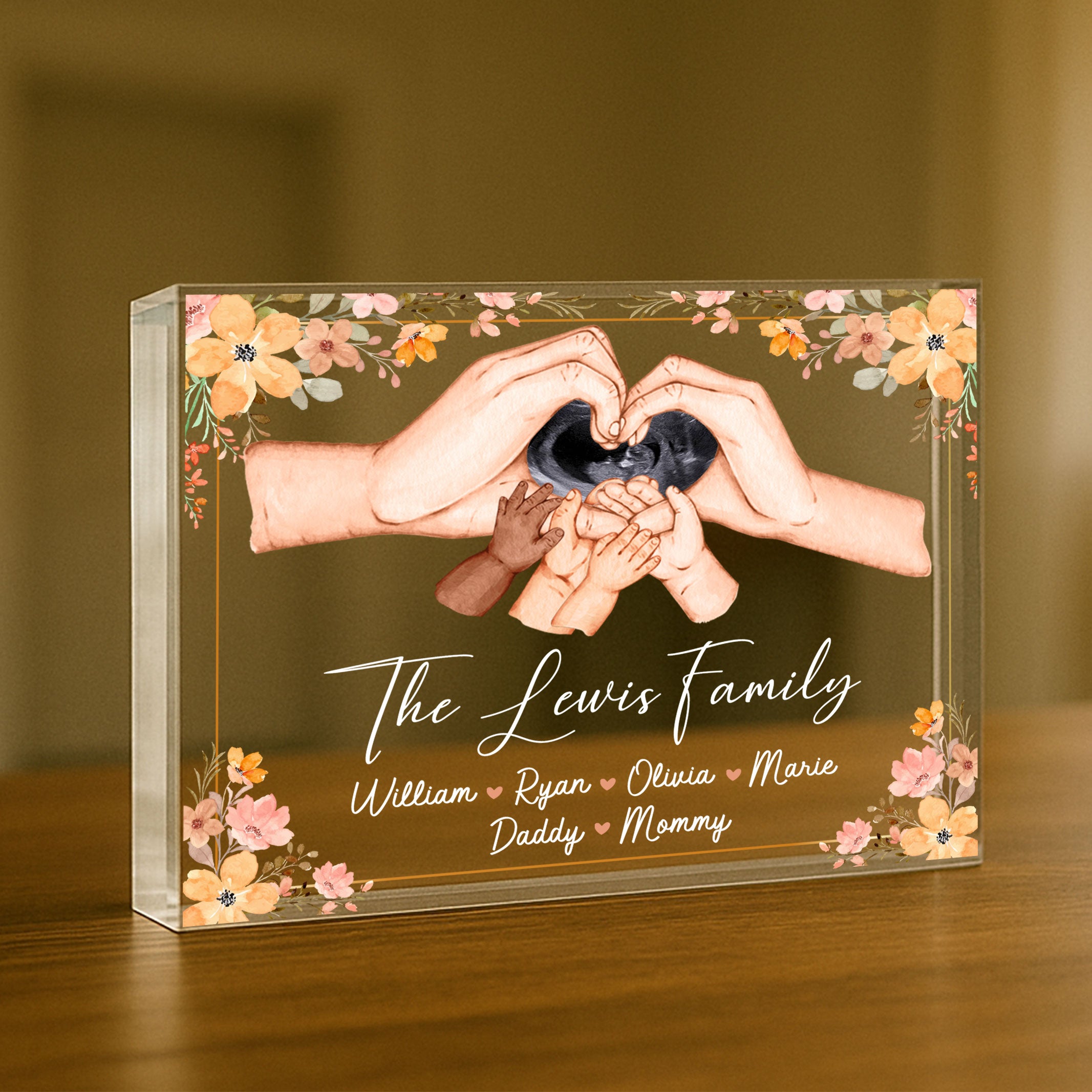 Family Hand with Heart - Personalized Name Gift - Custom Shape Acrylic Block Plaque