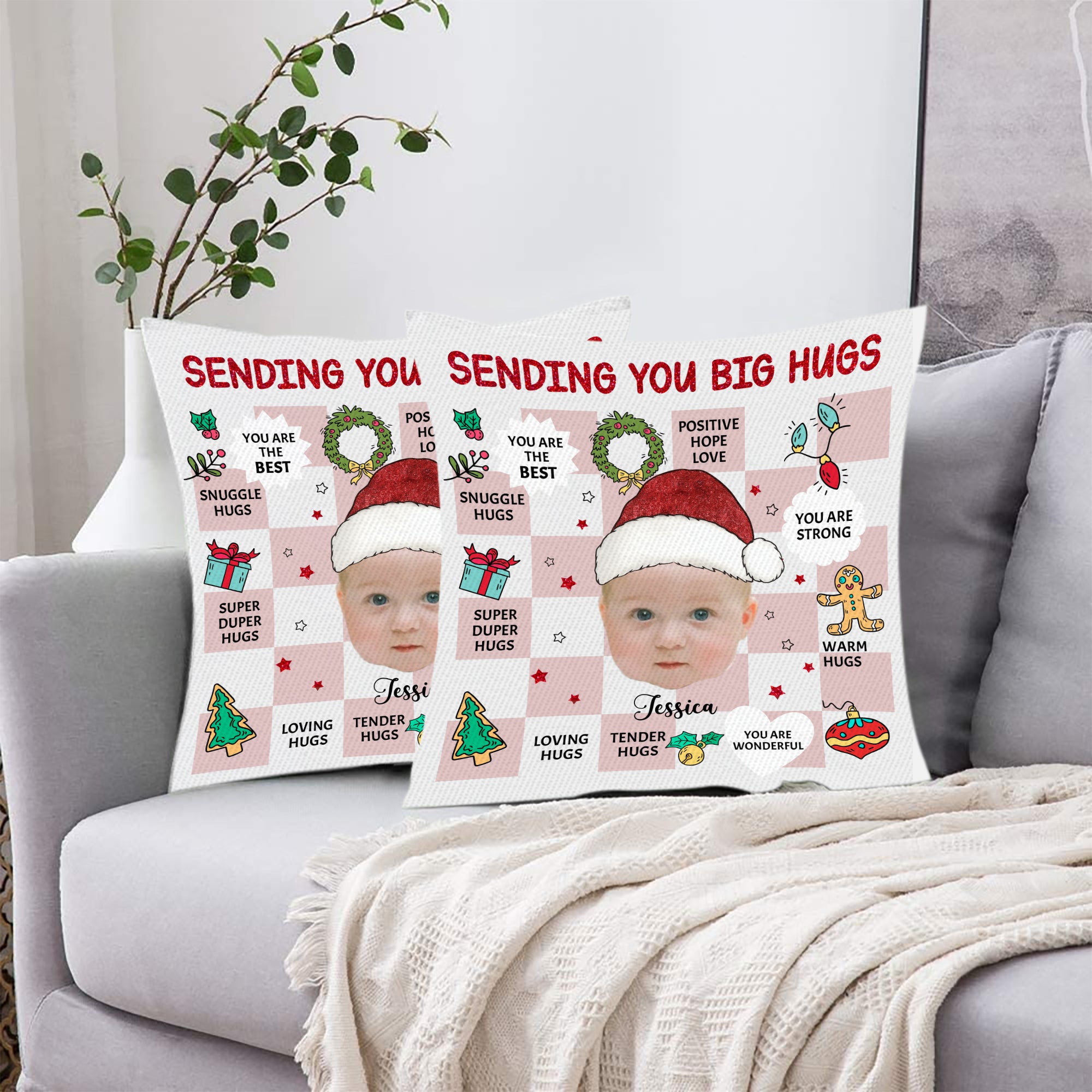 Sending You Big Hugs - Custom Name and Photo - Personalized Pillow for Baby