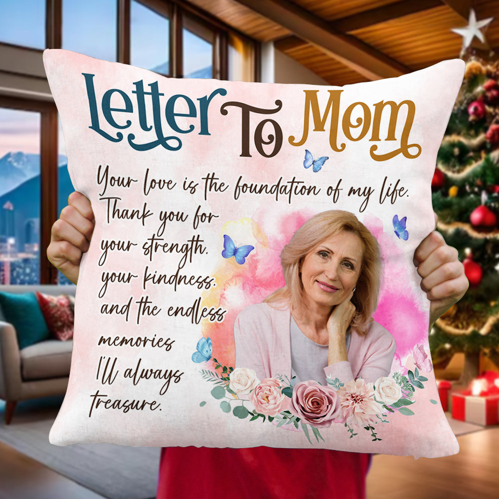 Custom Name and Photo - A Letter To Mom - Personalized Pillow