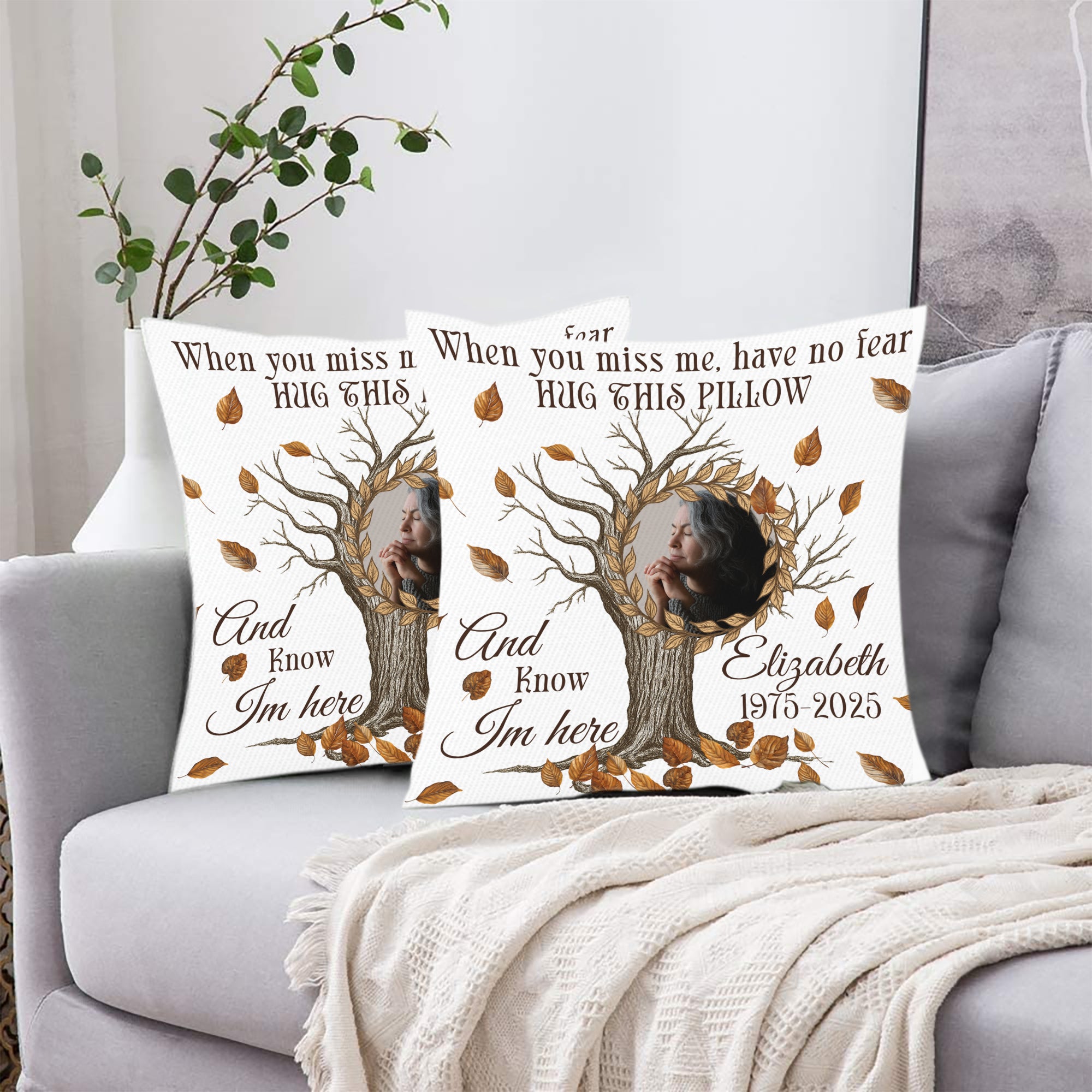 Hug This Pillow Know I Am Here - Custom Name and Photo Sympathy Gift - Personalized Memorial Pillow