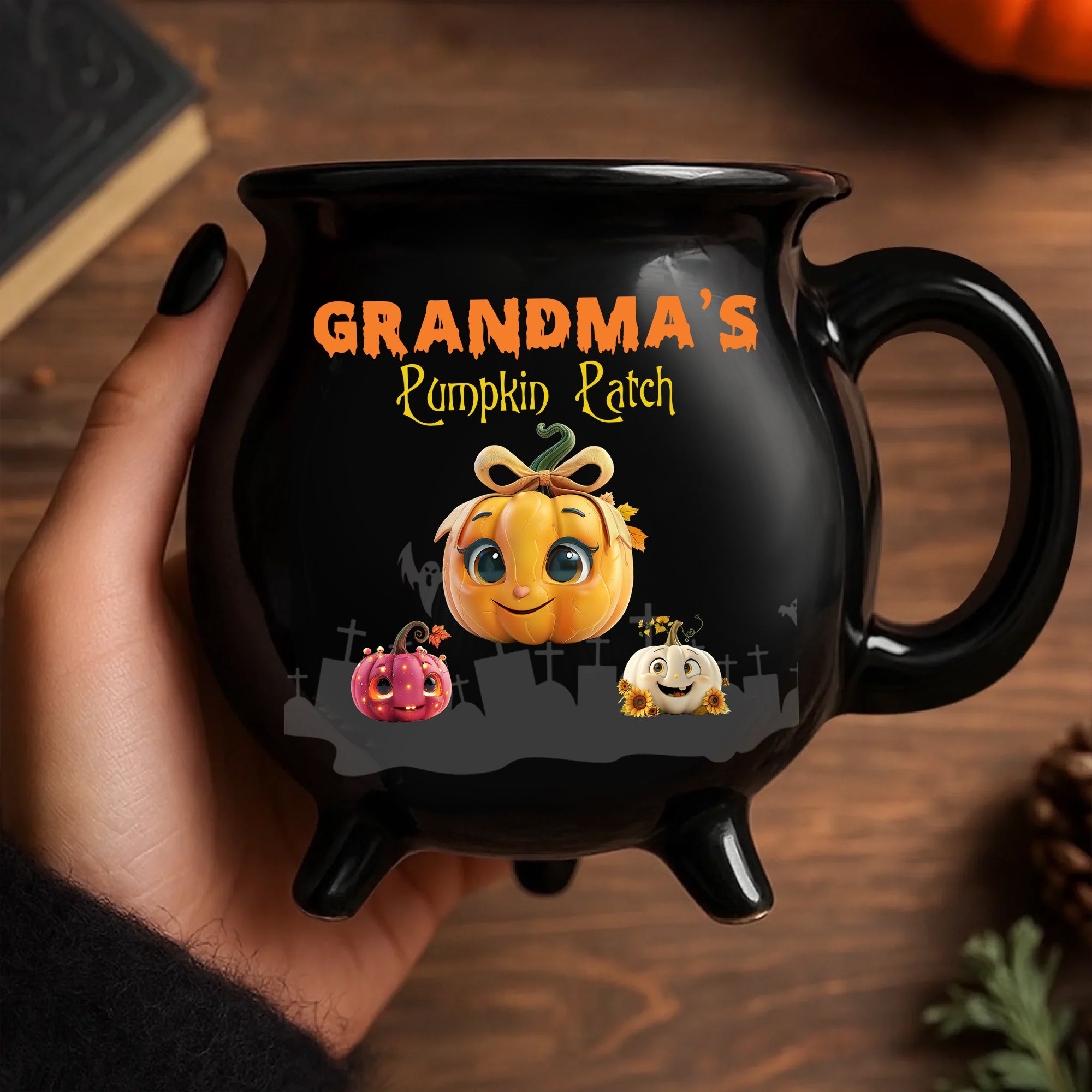 Grandma's Pumpkin Patch - Personalized Ceramic Cauldron Coffee Mug