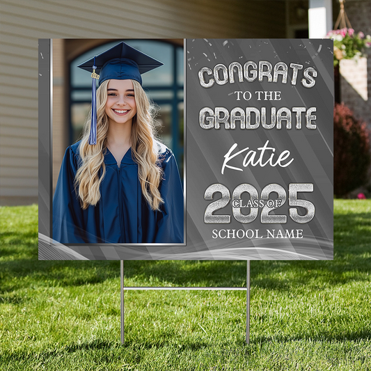 Congrats Class Of 2025 Lawn Sign, Personalized Photo Graduate 2025 Graduation Lawn Sign