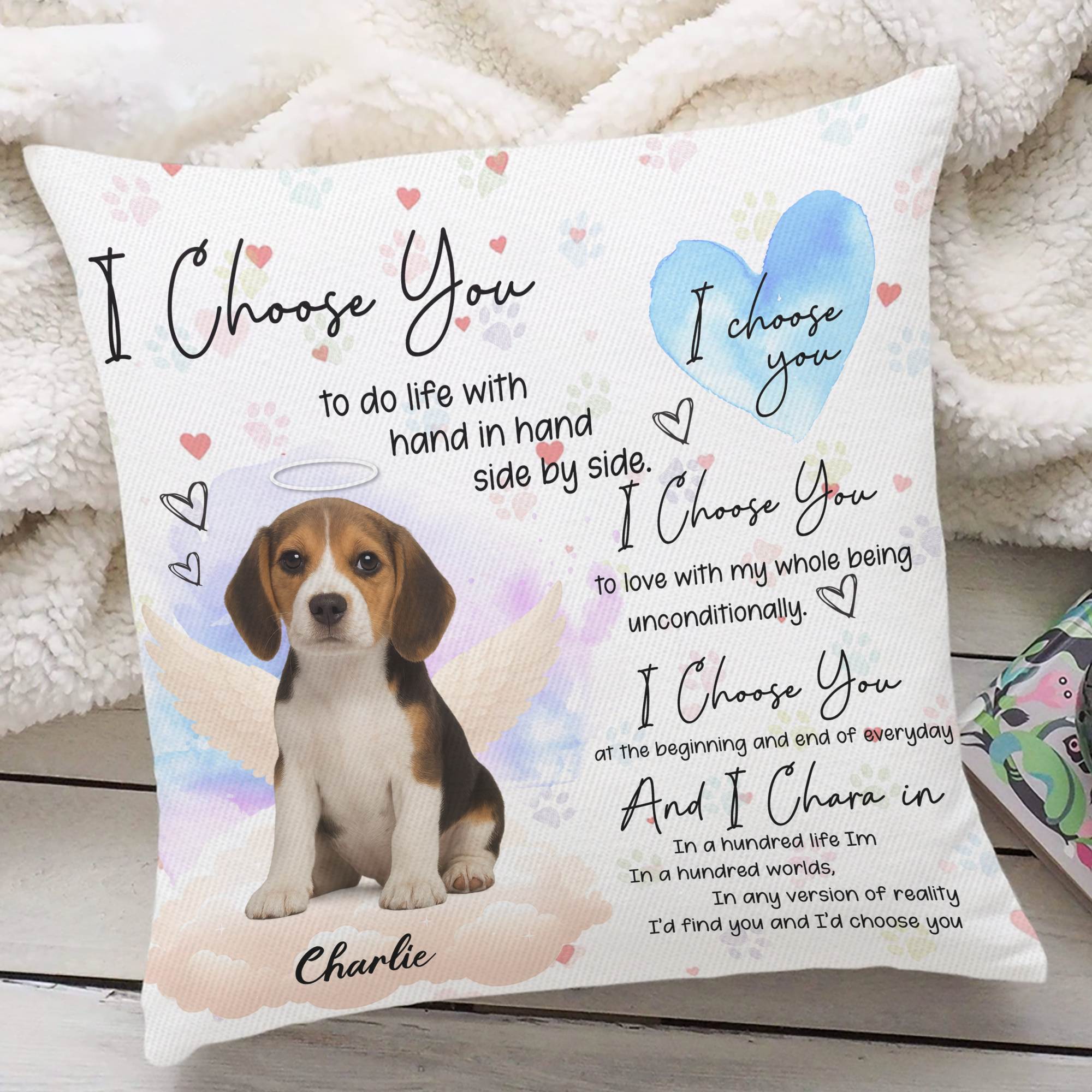 Custom Dog Name and Photo - I Choose You - Personalized Pillow - Pet Memorial