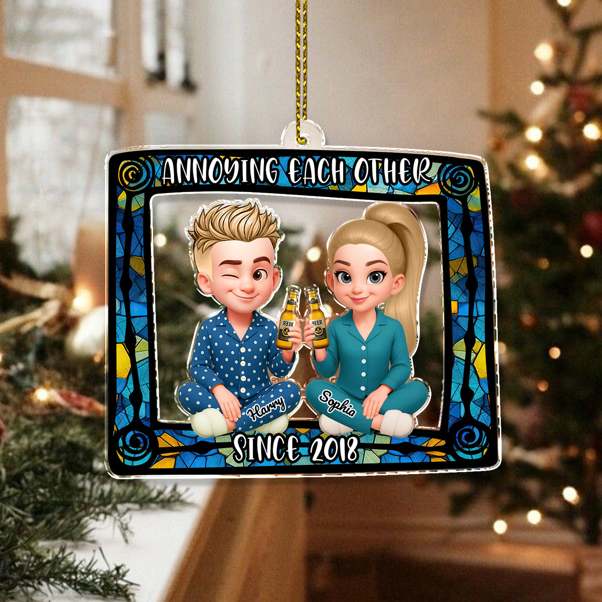 Annoying Each Other - Custom Name and Appearance - Custom Shape Hologram Ornament - Gift for Couple