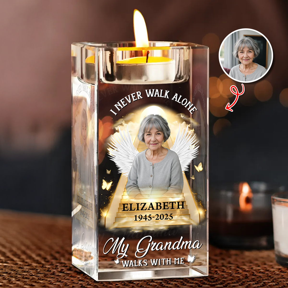 Never Walk Alone - Personalized Crystal Candle Holder - Sympathy Gift