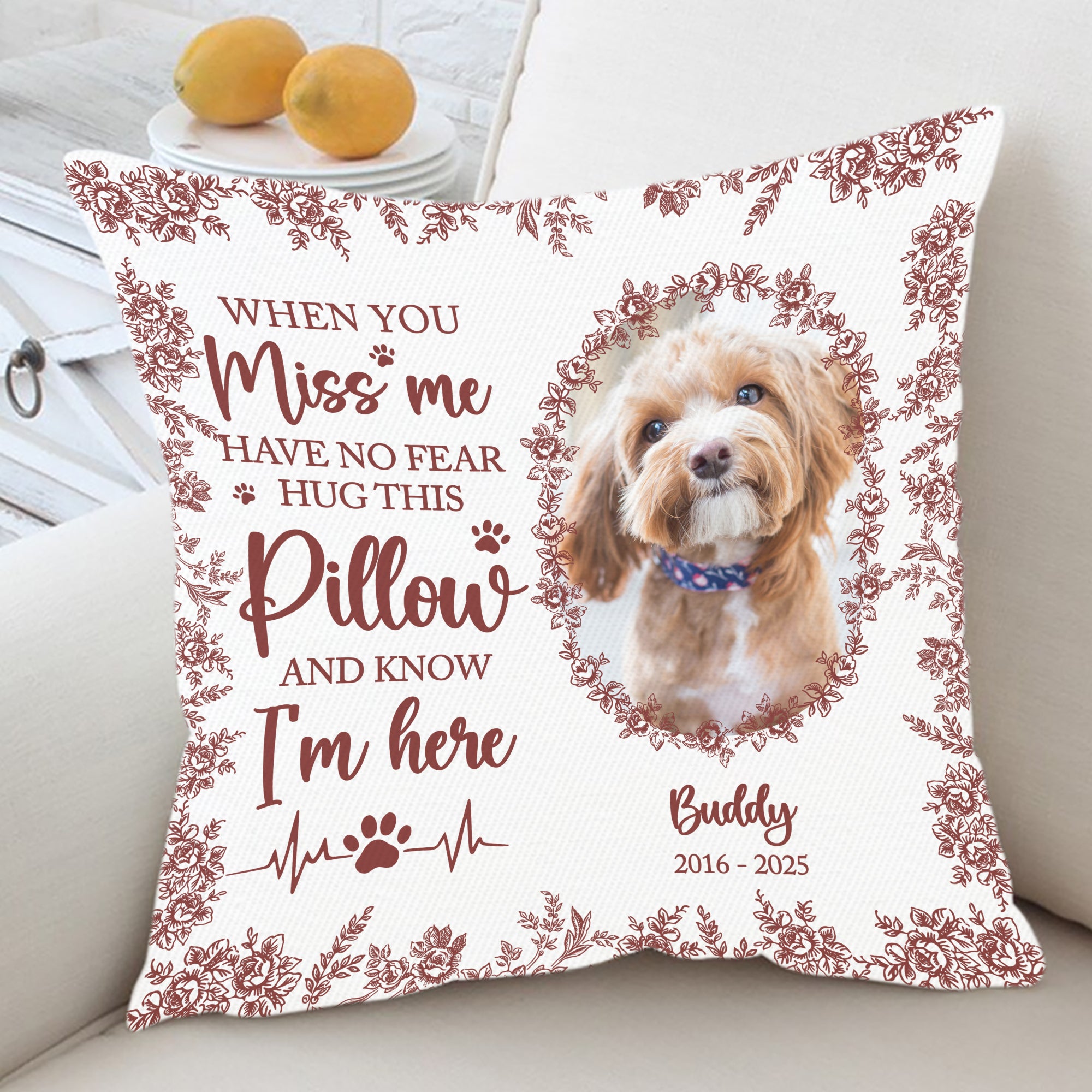 When You Miss Me - Custom Name and Photo - Personalized Pet Memorial Pillow