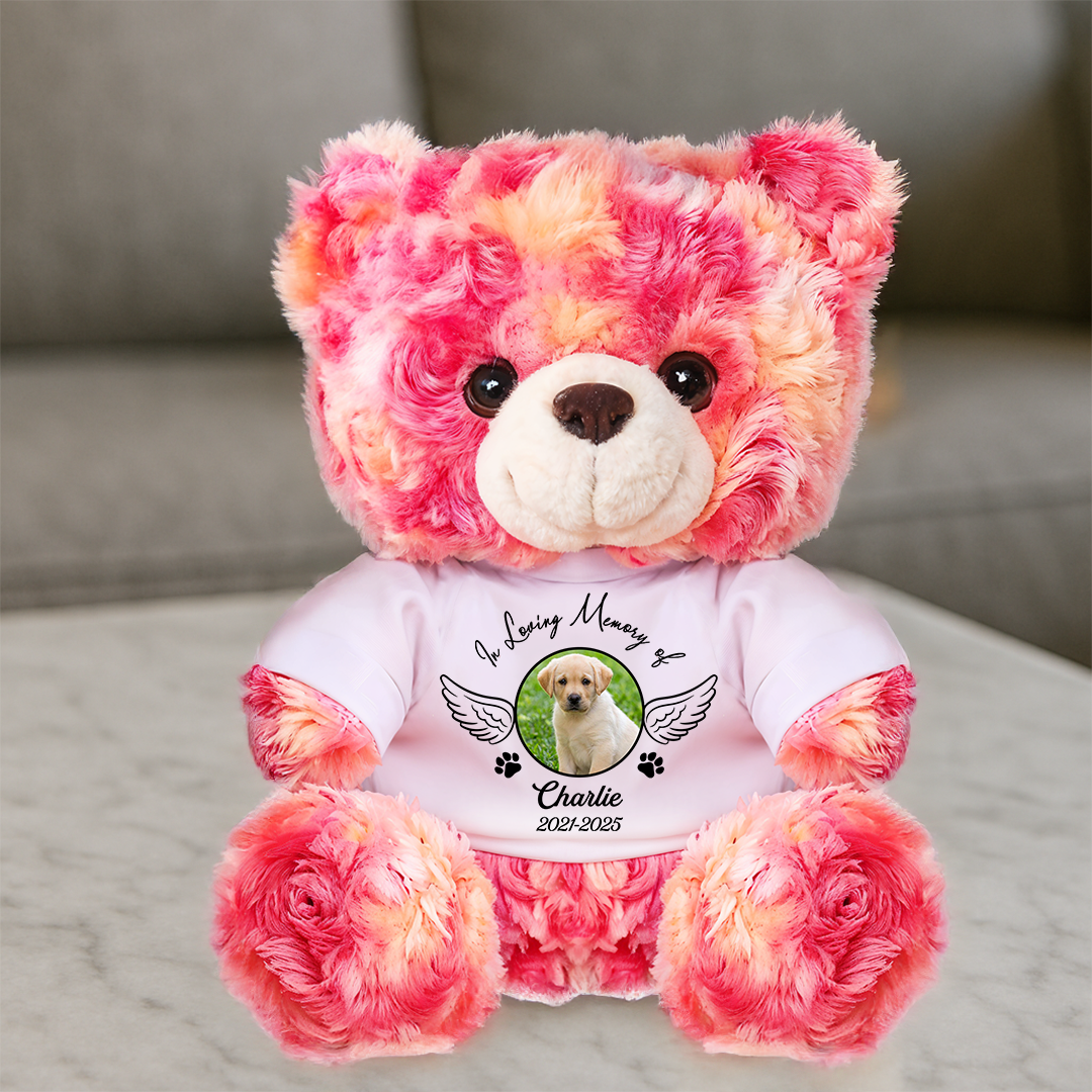 In Loving Memory Pet Memorial - Personalized Memorial Bear Plush - Custom Name and Photo Teddy Bear