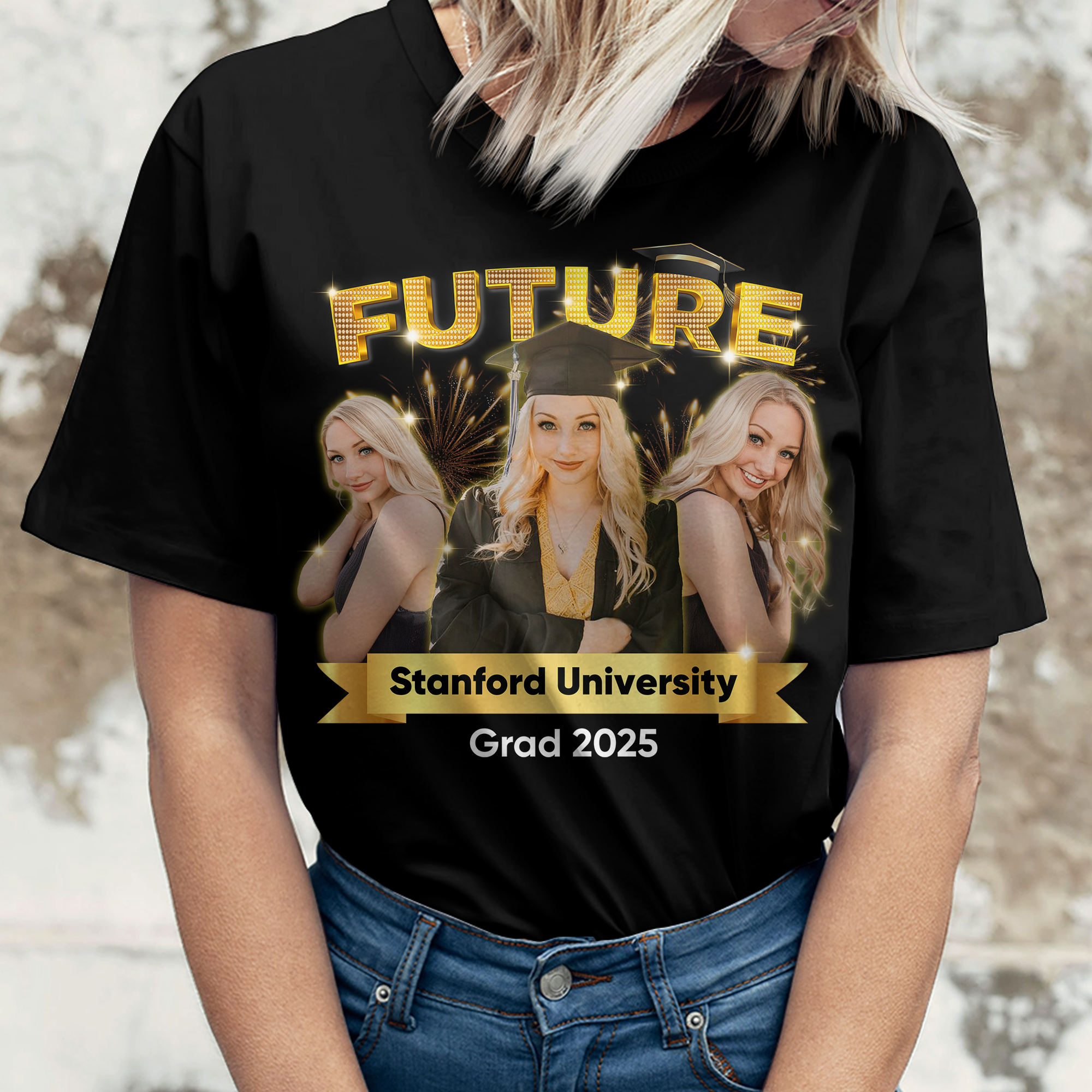 Future GRAD 2025 Personalized Upload Photo Congrats Graduation T-shirt