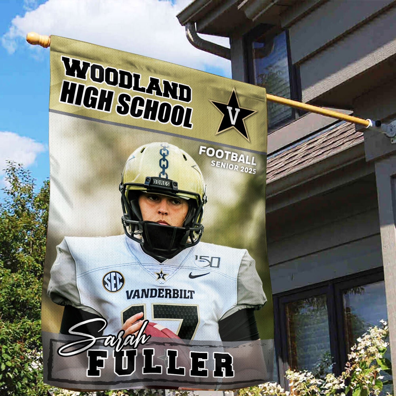 Custom Photo Flag Congrats Football Senior 2025 Graduation Garden Flag, Graduation Decorations