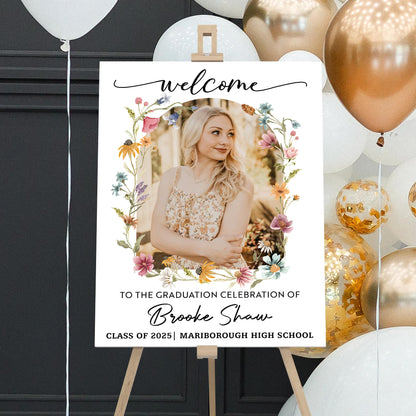 Welcome To The Graduation Celebration – Personalized Floral Welcome Sign and Garden Flag – Party Decor