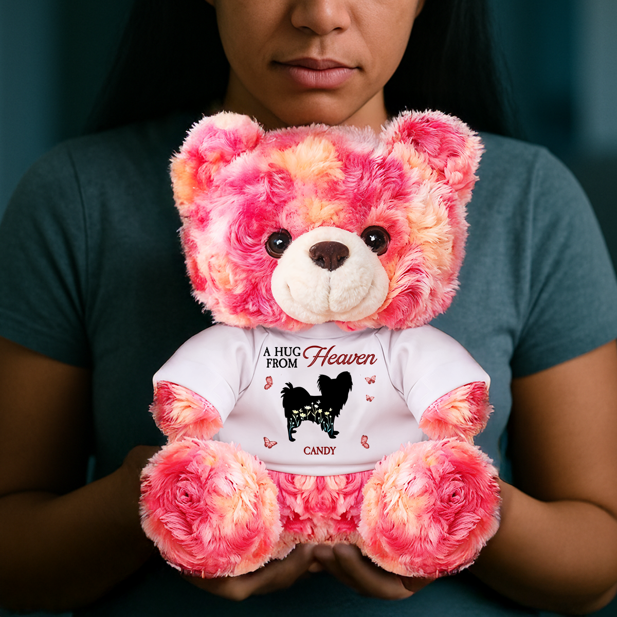 A Hug From Heaven - Personalized Dog Memorial Bear Plush - Custom Name Teddy Bear