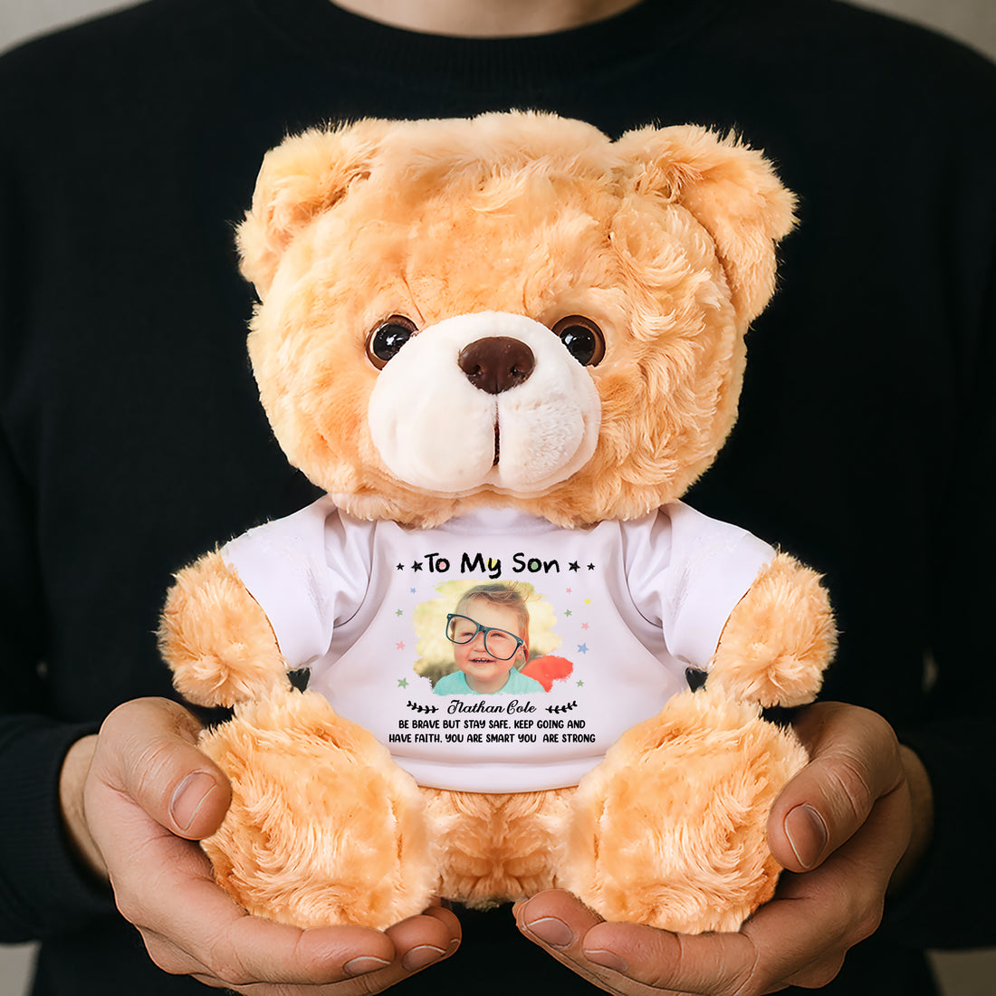 Be Brave But Stay Safe - Personalized Bear Plush - Custom Name and Photo Teddy Bear