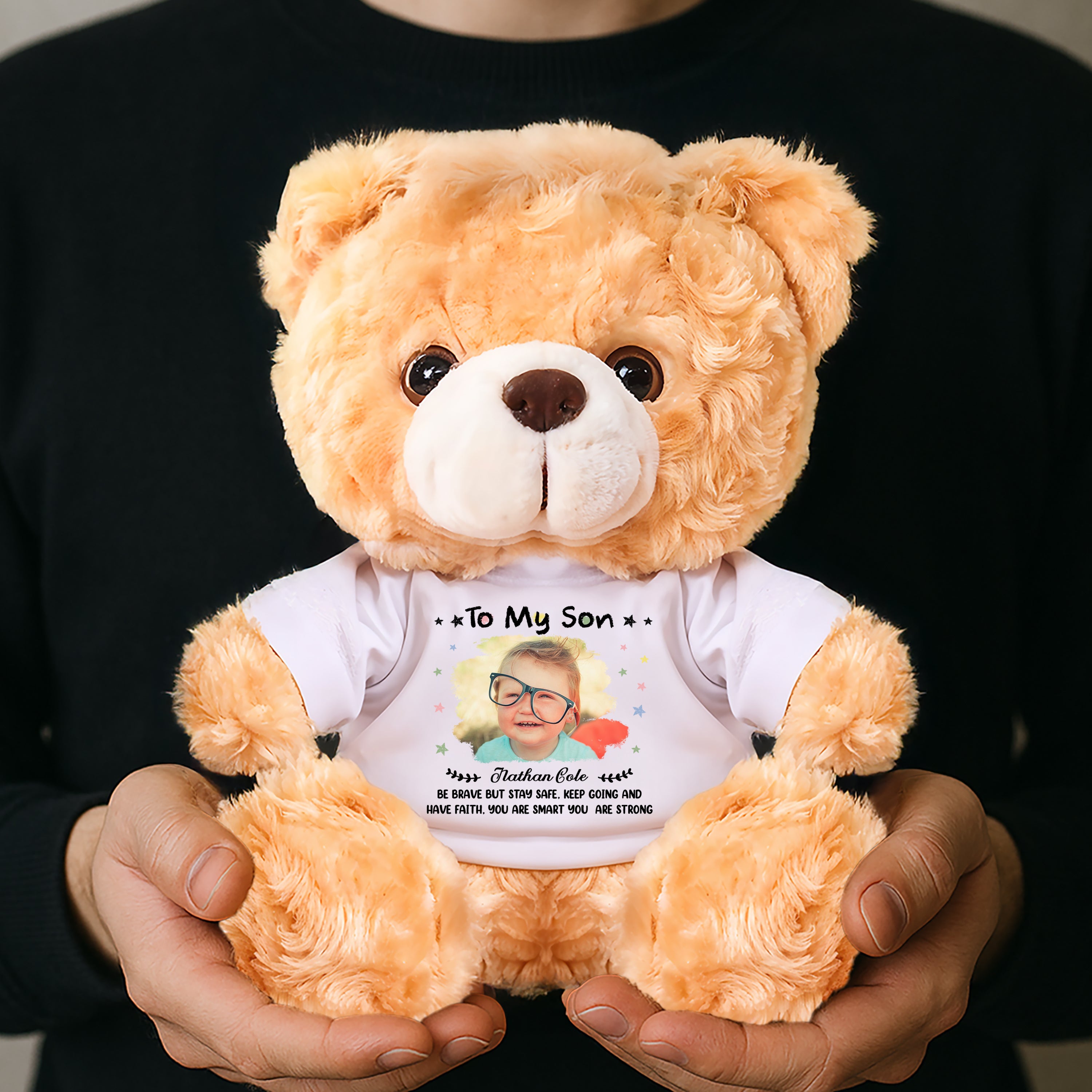 Be Brave But Stay Safe - Personalized Bear Plush - Custom Name and Photo Teddy Bear