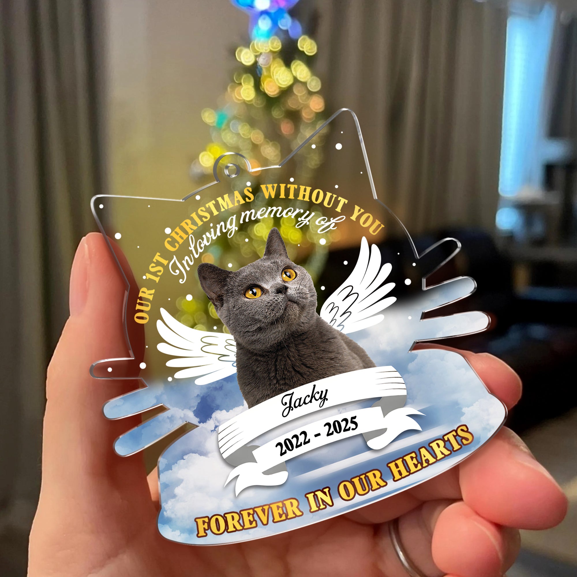 First Christmas Without You - Custom Pet Photo - Custom Shape Hologram Ornament