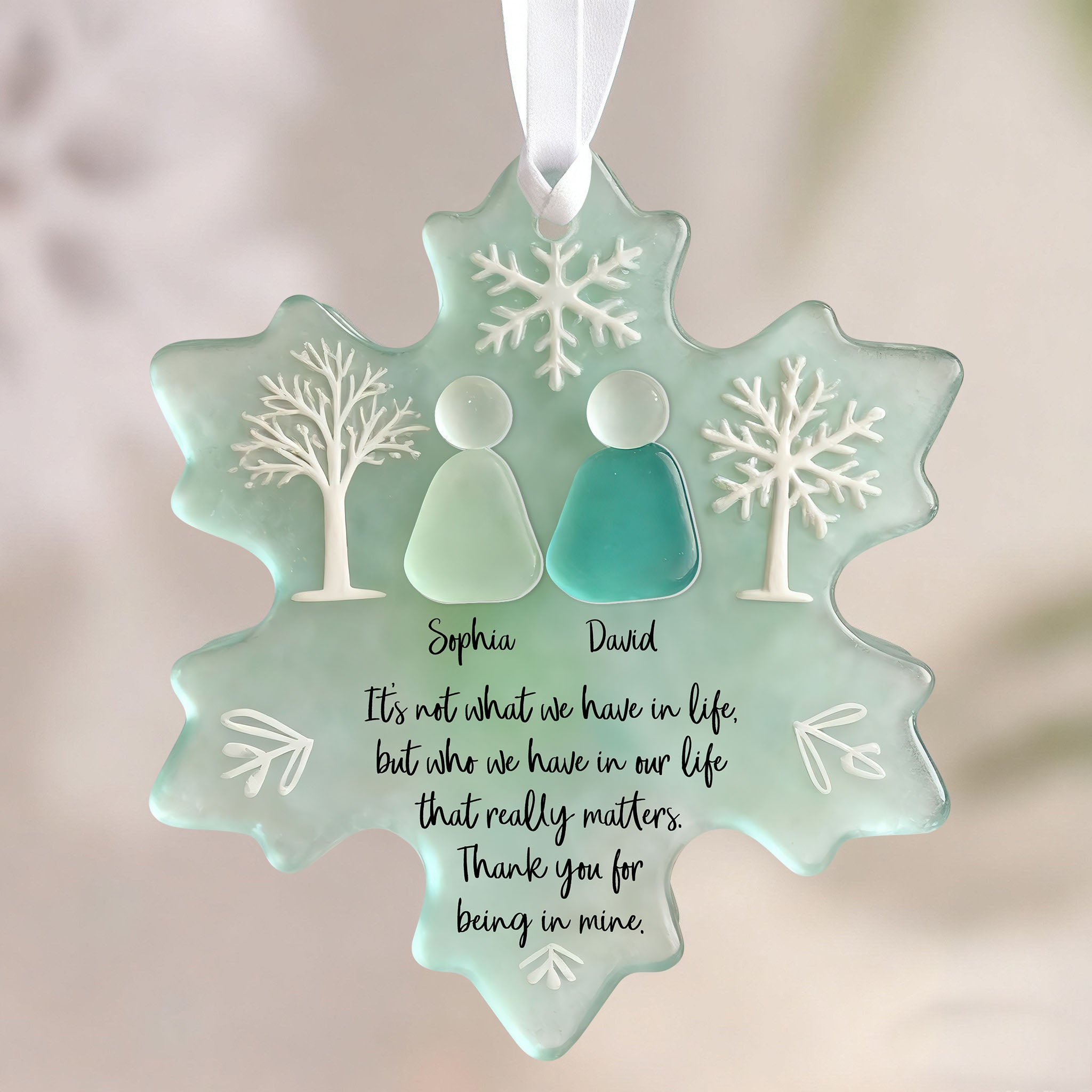 Snowflake Couple - Custom Name - Custom Shape Hologram Ornament